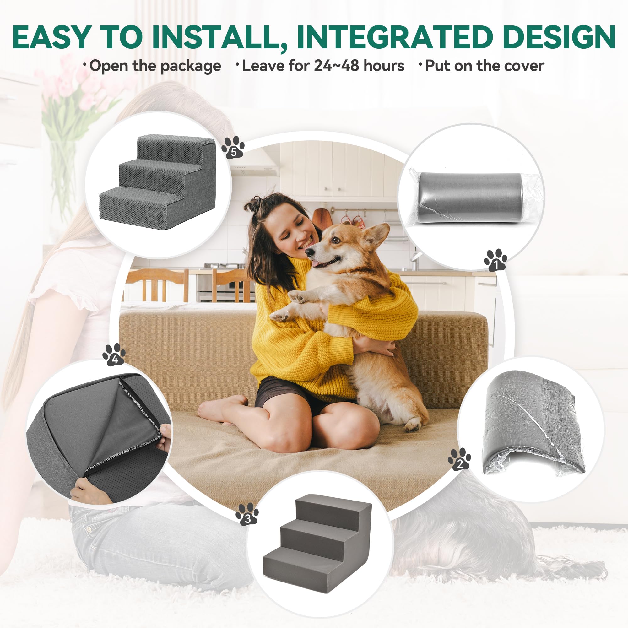 YITAHOME 4-Tier Dog Steps - 20" Height Pet Stairs With Washable Cover For Small Dogs