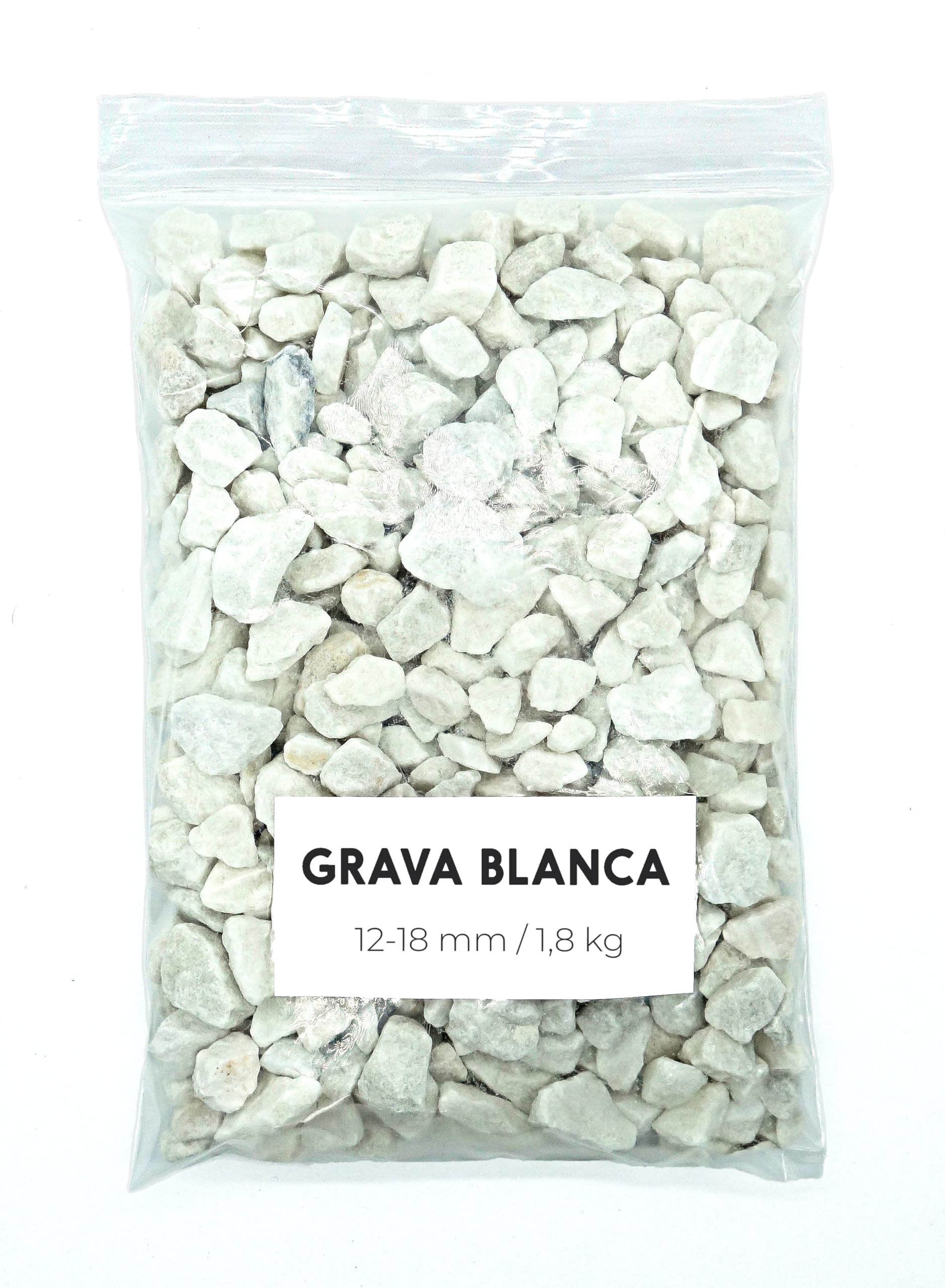 Grava Blanca 1,8kg - Piedras Decorativas - Grava Acuario - Piedras Decorativas para Jarrones - Piedras Acuario y Peceras - Piedras para Macetas - Grava Jardin (12-18 mm)