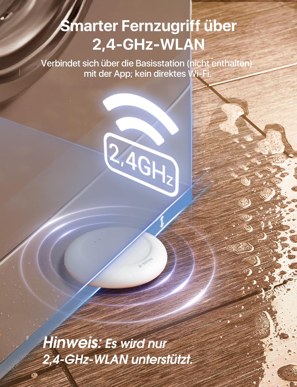 X-Sense SBS50 Wassermelder WLAN, smarter Wassersensor IP67 wasserdicht, App-Warnungen 2.4GHz, für Küche Bad Keller