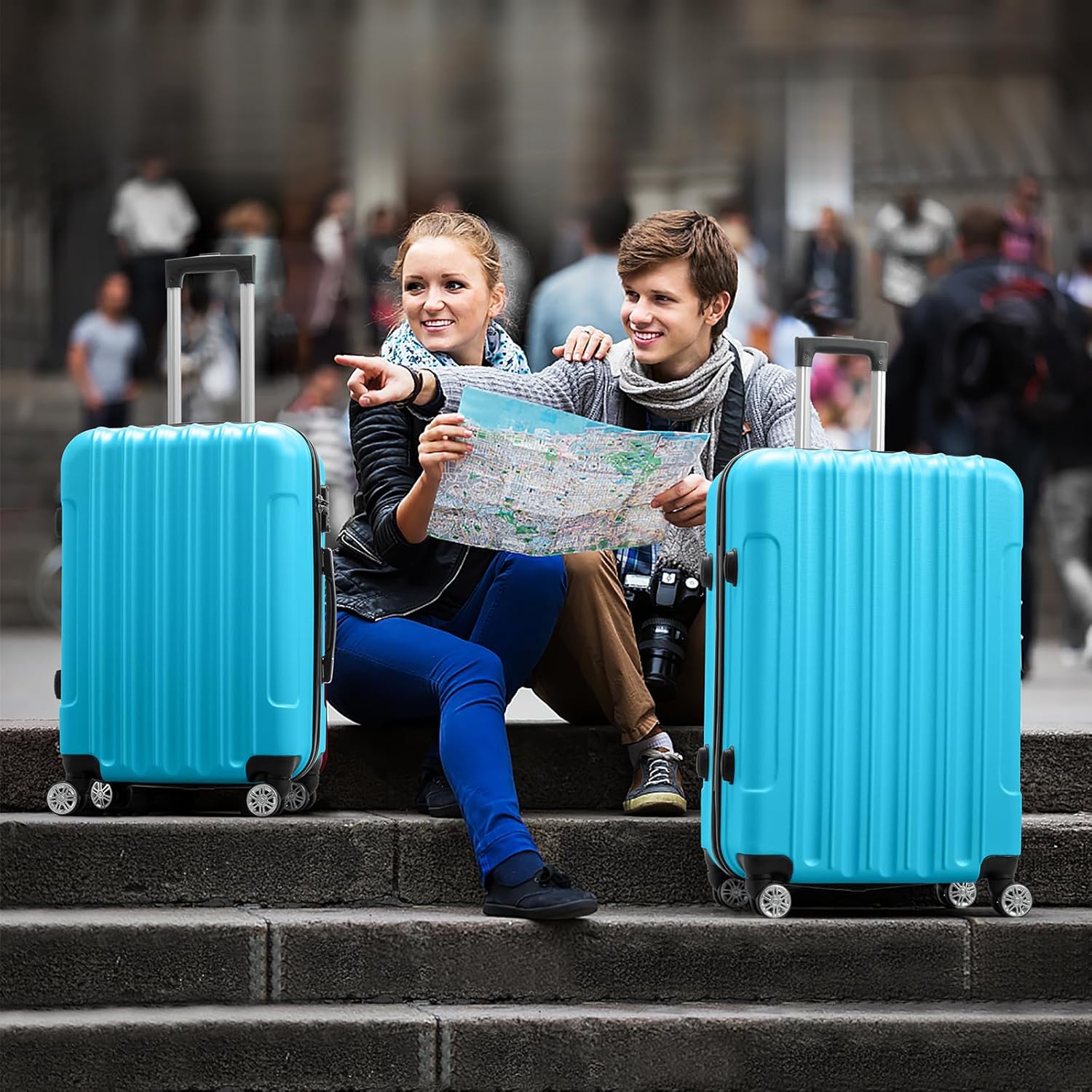 Karl home Luggage Set of 3 Hardside Carry on Suitcase Sets with Spinner Wheels & TSA lock, Portable Lightweight ABS Luggages for Travel, Business - Blue (20/24/28) - Image 9