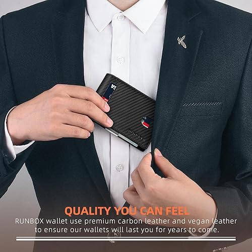 Miniatura 132 de RUNBOX - Carteras delgadas para hombre, cartera de piel con pinza para el dinero, cartera de bolsillo frontal con bloqueo RFID, tarjetero Negro