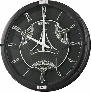 SEIKO QXM621KRH Melodies in Motion Musical Wall Clock, Black, 15.4 Inches