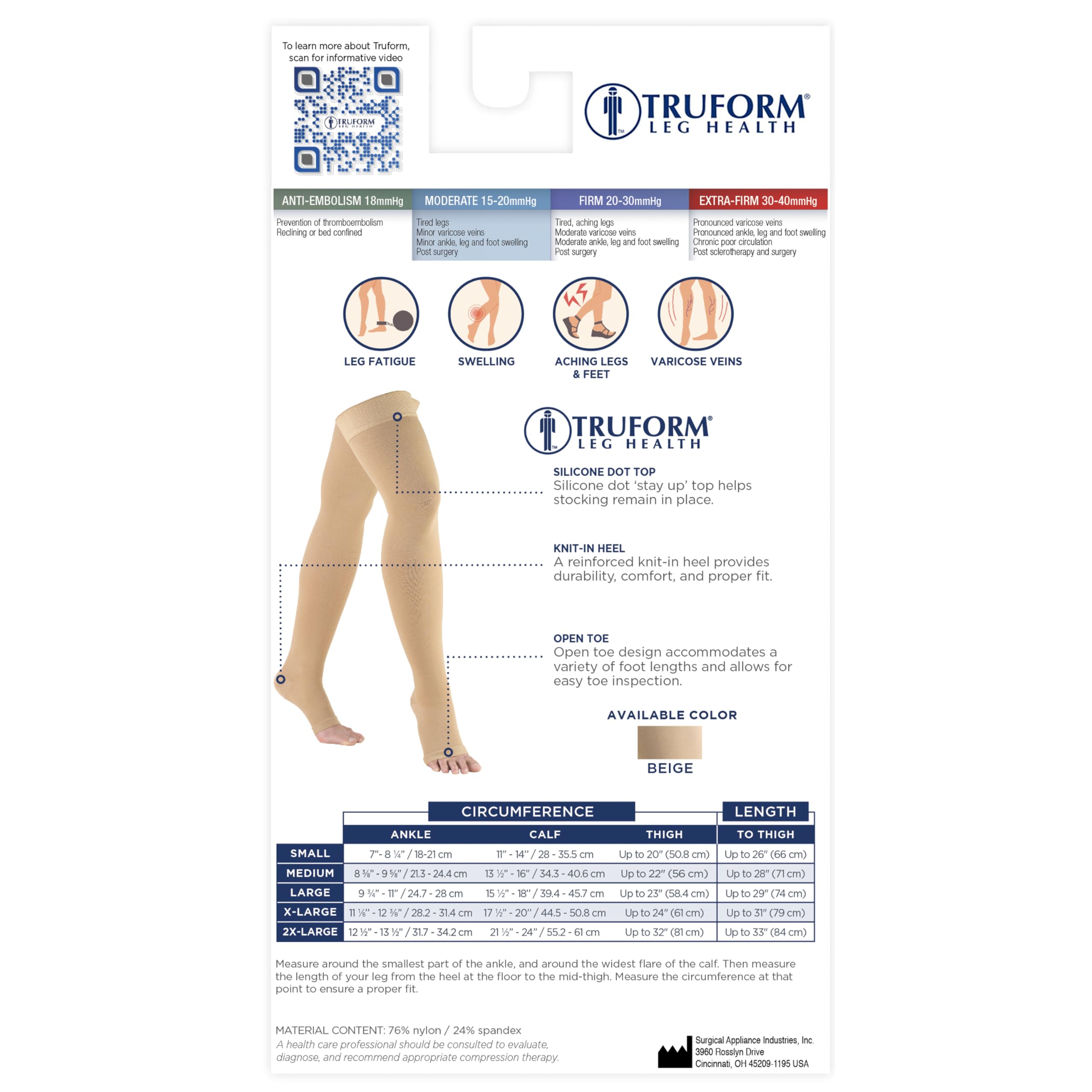 Truform 15-20 mmHg Compression Stockings for Men and Women, Thigh High Length, Dot Top, Open Toe, Medium