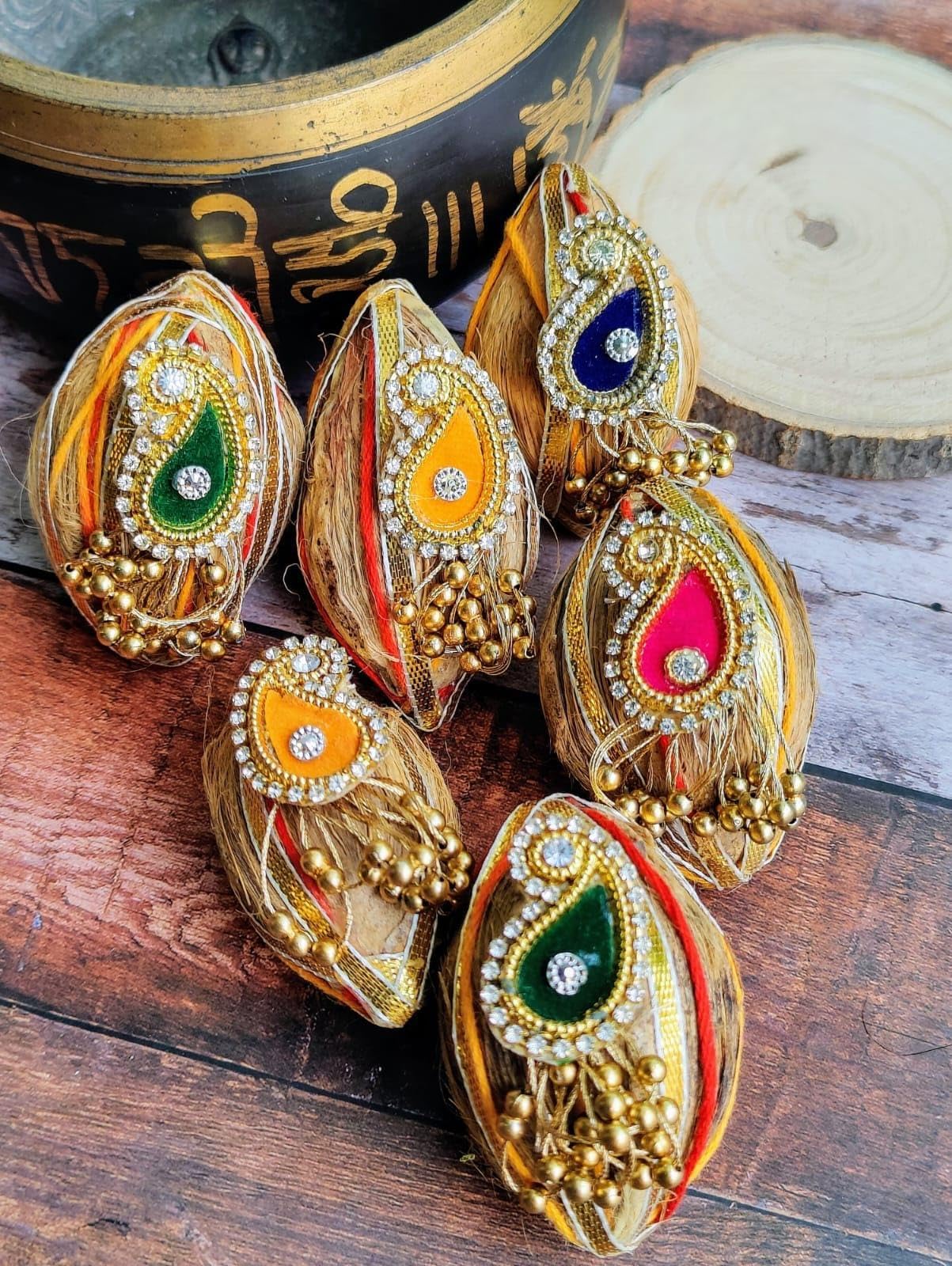 SellplusCrafts Decorative Kundan Booti Weddings & Festivities Decorative Multicolor Nariyal for Pooja, Weddings & Festivities (Pack of 10)-image-44