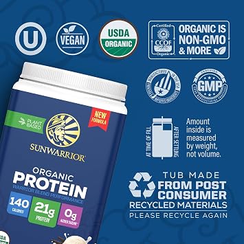 Organic Plant-Based Protein Powder for Performance 21g Protein | BCAAs Pea Fava Mung & Chia Blend | Recovery Energy Keto Friendly Smooth Great Taste with Prebiotic Fiber | Vanilla Flavored 28 Servings