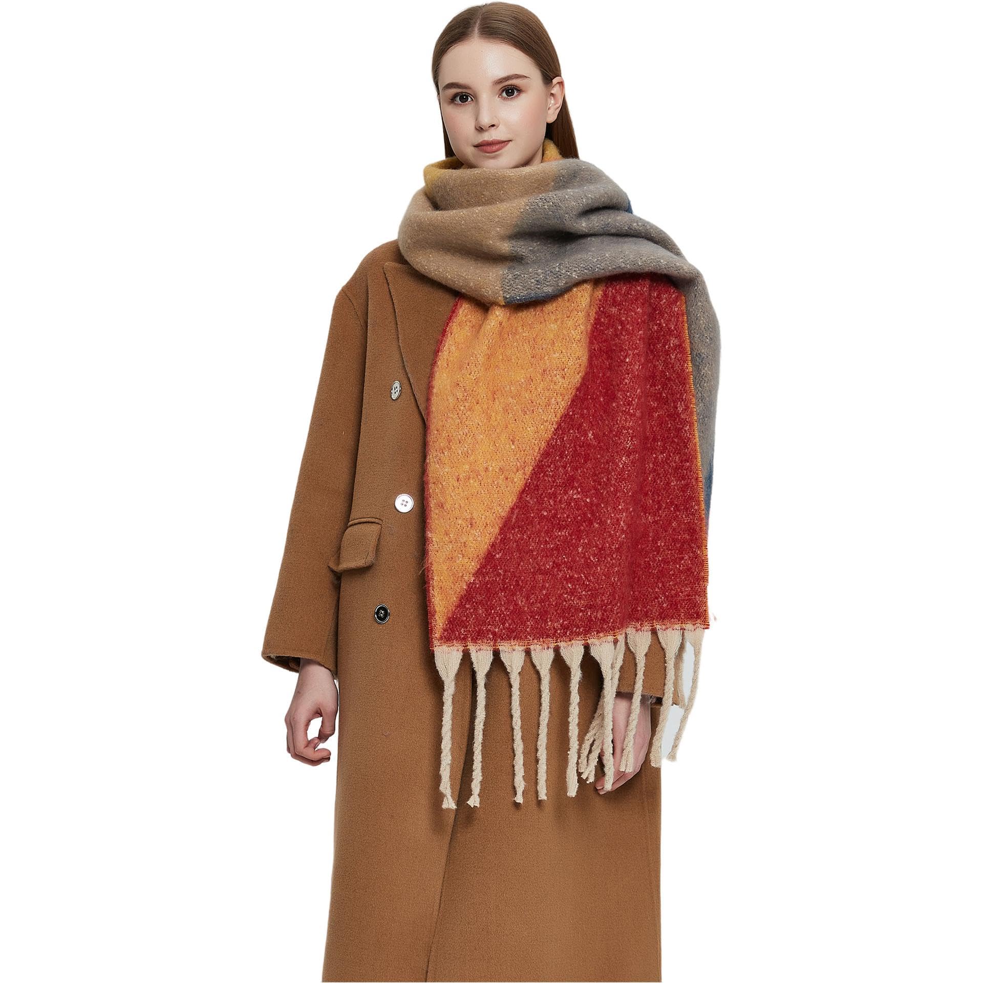Sciarpa Donna Scialle Uomo Scialle Autunno E Inverno Ispessito Nappa Spessa Geometria Jacquard