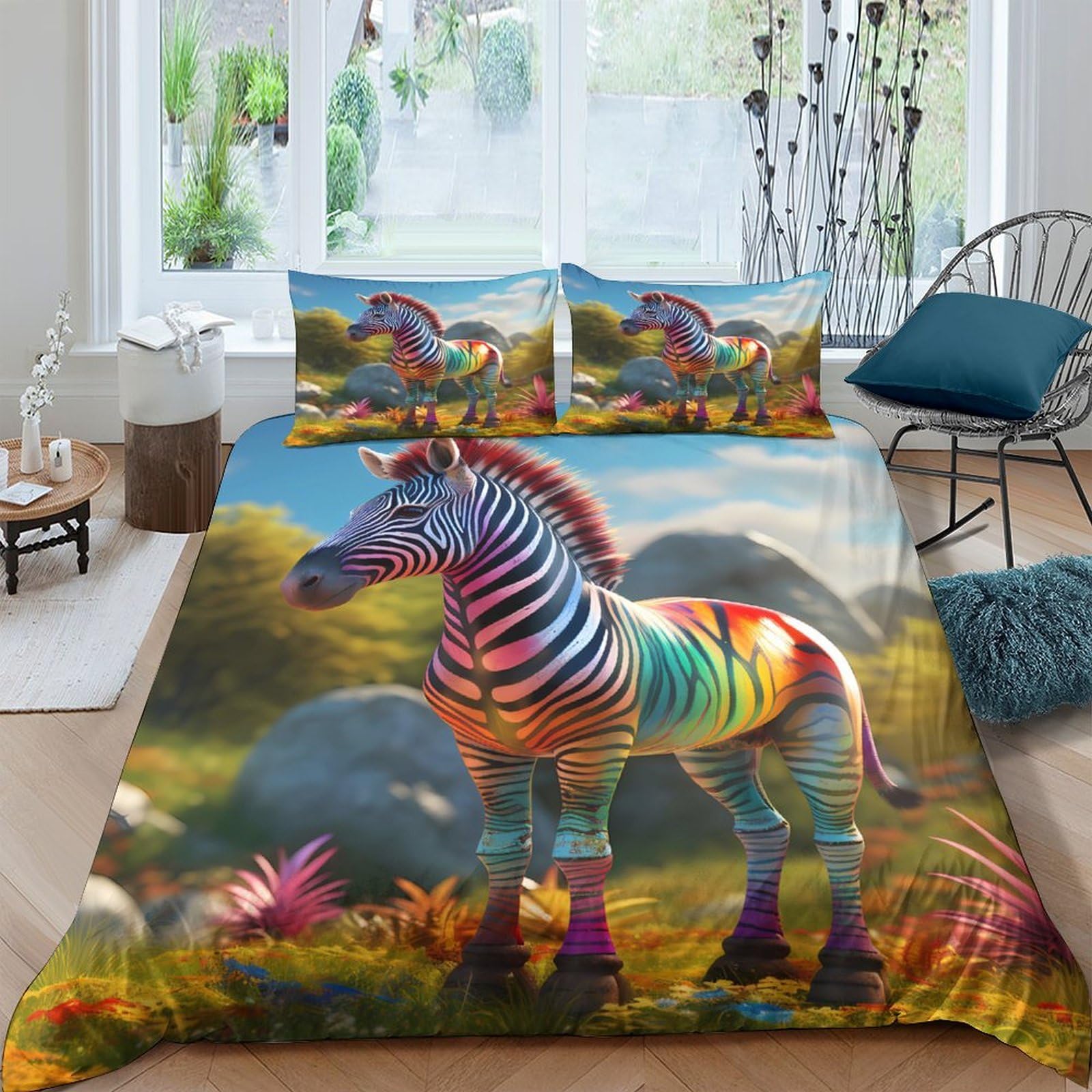 Ctjqhvkz Style-7 3D Printed Rainbow Zebra Fitted Sheet Microfiber Soft Colorful Animal Bed Cover For Bedroom Guest Room Dorm Mattress Decor Single（135X200cm）