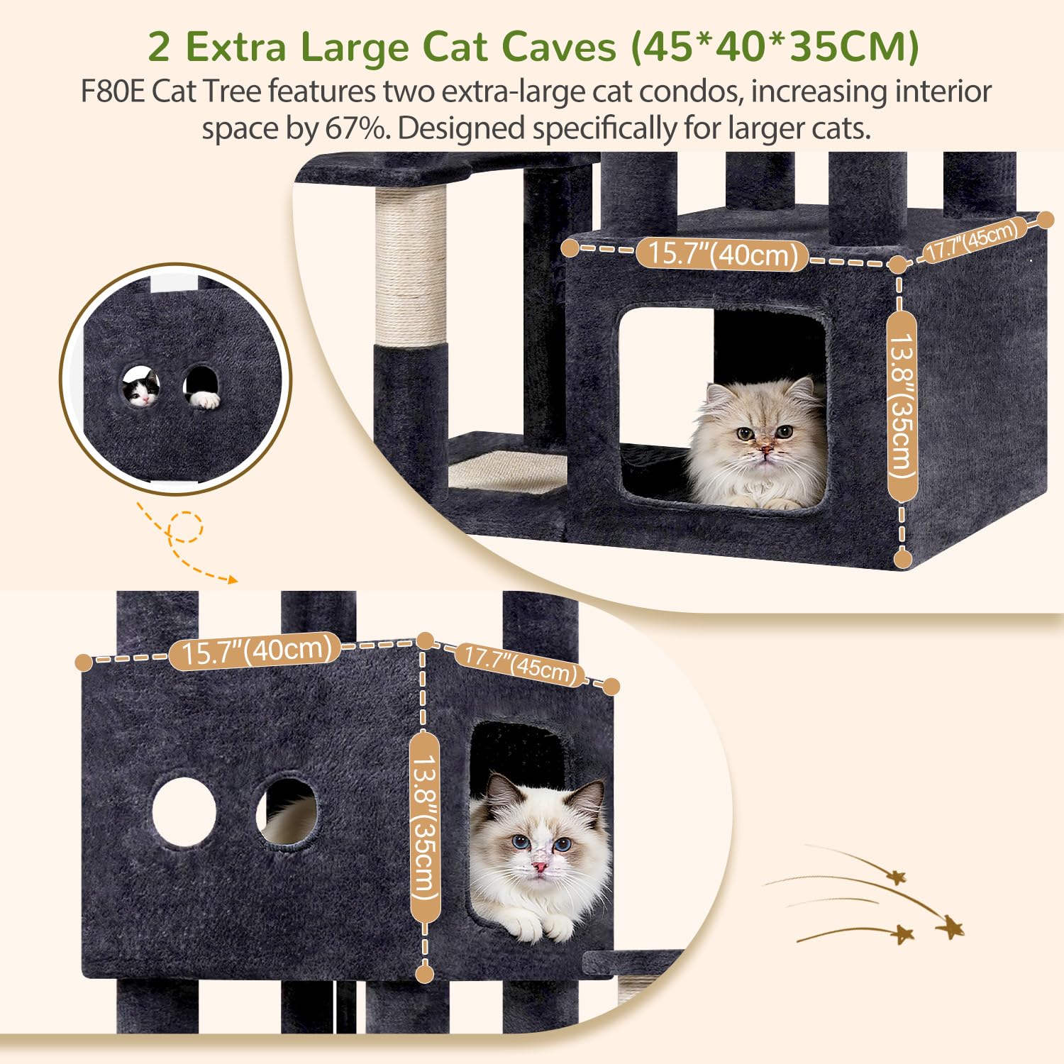 Globlazer Árbol Rascador XXL para Gatos Grandes 203 cm con 2 Nidos Grande 45*40*35cm, 3 Plataforma Amplio, Tablero Sisal, Cesta, Enorme Arbol Rascador para Gatos Adultos Interior (F80E, Gris Oscuro)