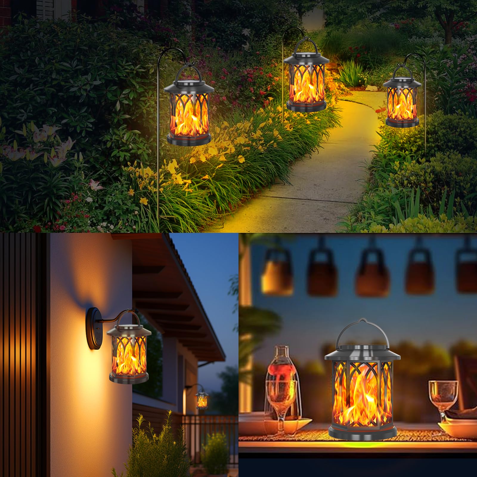 Lot 2 Lanterne Solaire Jardin LED Blanc Chaud - IP65 Étanche, Clip & Suspendue, Terrasse, Balcon, Pelouse