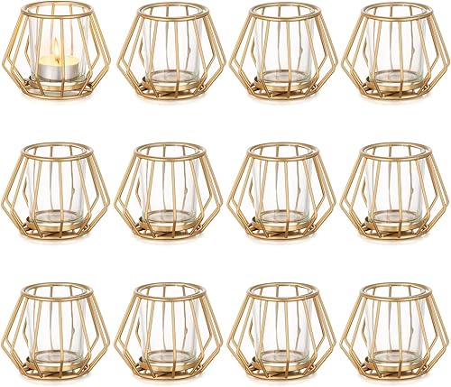 Portavelas geométricos para velas de té, centro de mesa de boda para mesas, soporte de velas votivas de metal con vasos, café, decoración de