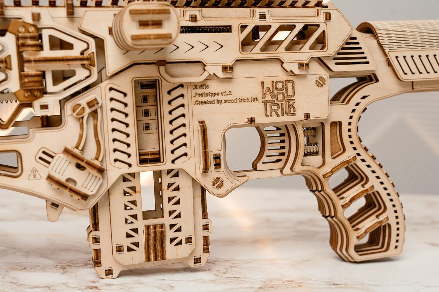 Wood Trick Fusion X Rifle Gun 3D Wooden Puzzles for Adults - with Telescoping Butt, Fuse, Sight and Clip for 9 Rounds - Detailed Construction - 23x8″ - Model Kit for Adults to Build - 14+