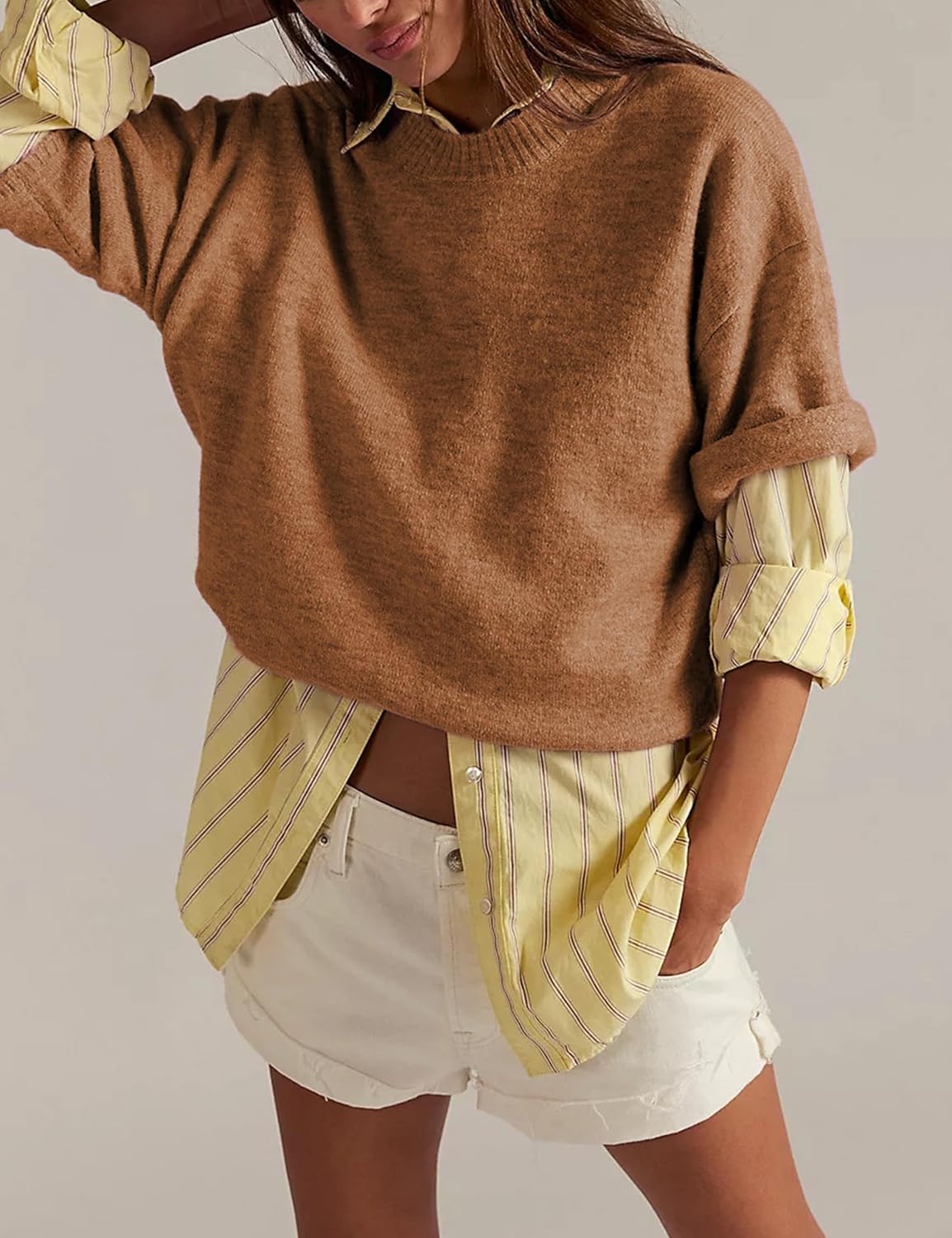 Yeokou Women Short Sleeve Sweaters Casual Oversized Crewneck Soft Knit Pullover Spring Summer Lightweight Sweater Top - Image 8