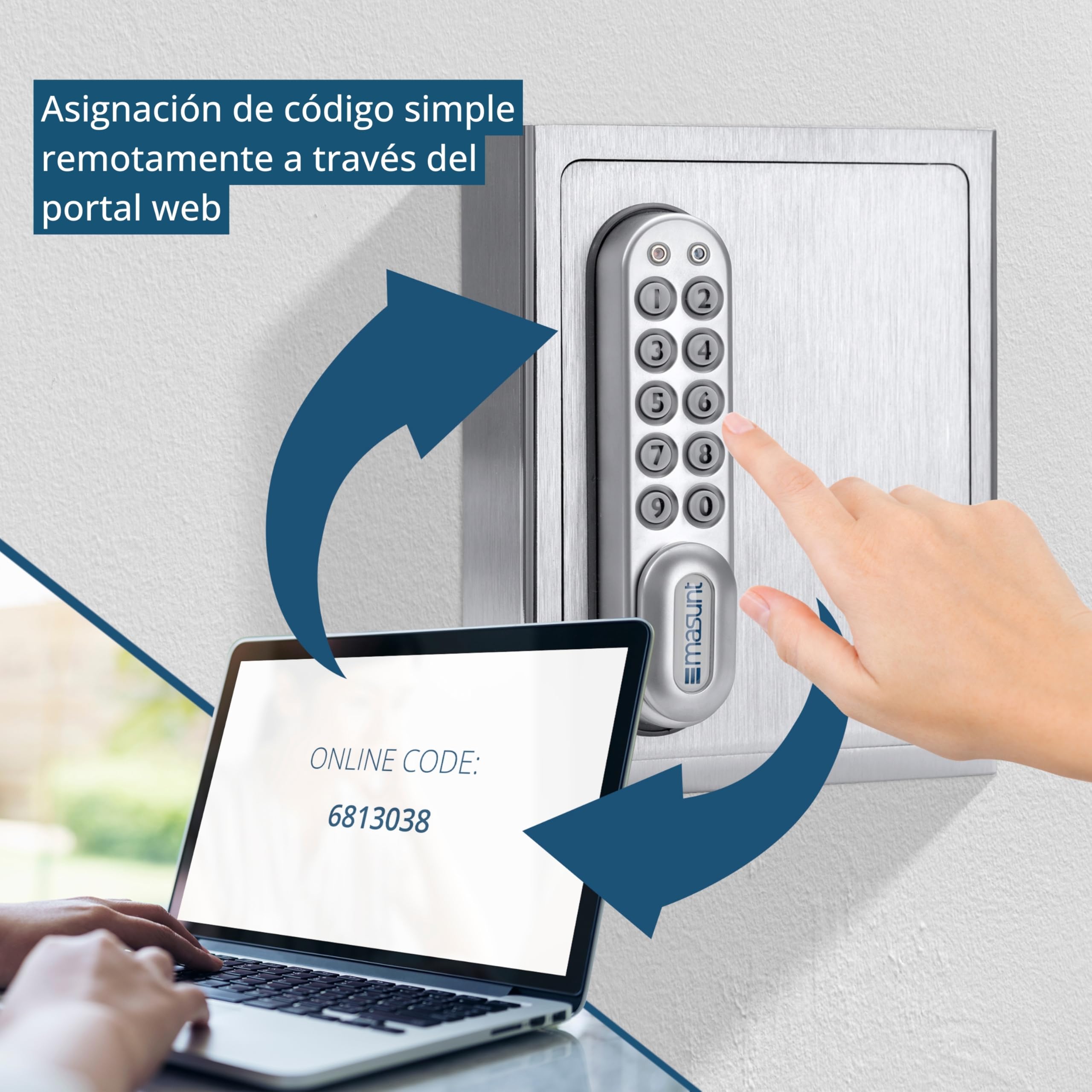 masunt Caja fuerte para llaves 1120 E Code | innovadora asignación de códigos online a distancia | caja fuerte electrónica para llaves de acero inoxidable macizo V2A Plata 17,9 x 13,8 x 8,9 cm