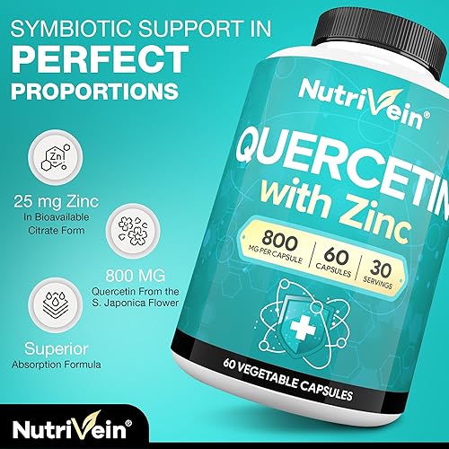 Miniatura 3 de Nutrivein Suplemento combinado de quercetina de zinc, quercetina de absorción mejorada con zinc para apoyo respiratorio, cardio, inmunológico y de