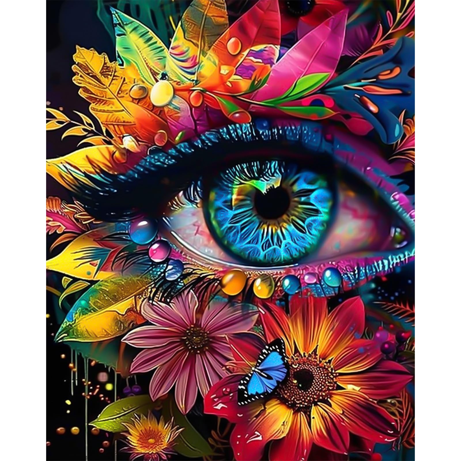 CEOVR Eyes Paint by Numbers for Adults, Flowers Painting by Numbers Frameless for Beginners with Brushes Acrylic Pigment, 40x50 cm DIY Drawing Paintwork
