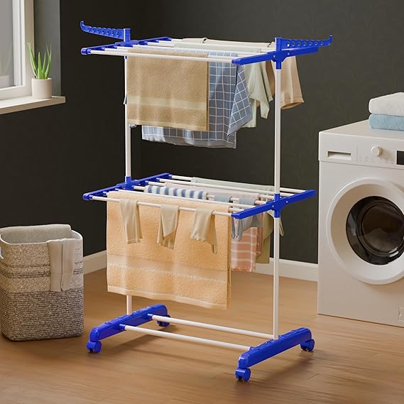 Happer Premium 2 Layer Cloth Drying Stand, Compact Jumbo (Blue) Plastic