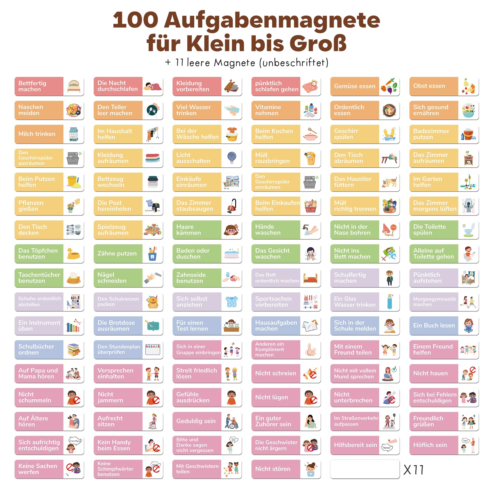 BIROYAL Belohnungstafel Kinder - [100 Aufgaben + 350 Magnete] - Belohnungssystem Kinder - Belohnungstafel Kind s ab 4 - Montessori Magnettafel - Wochenplaner, Adhs Hilfsmittel - inkl. Tasche, Stift