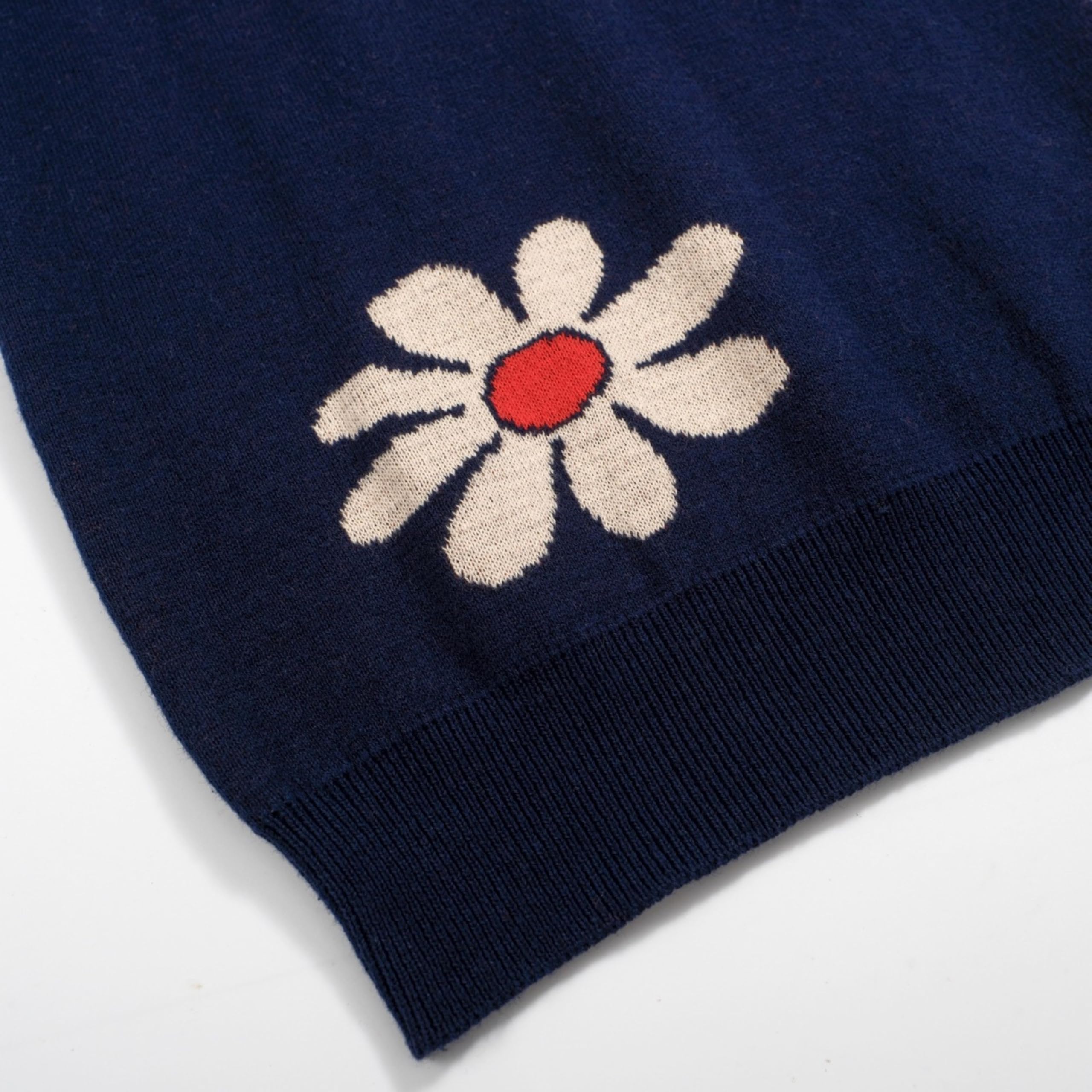 OXKnit Herren Poloshirt Kurzarm Dunkelblau Gestrickte Polohemd Blume Muster Casual Summer Golf Shirts