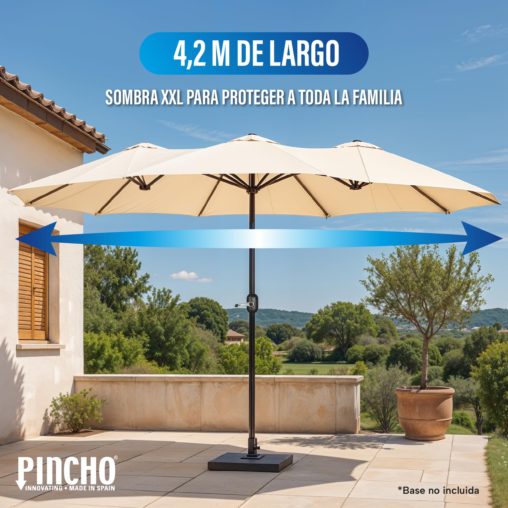 Pincho Sombrilla Parasol Doble para Jardín 4,60x2,70x2,38 m Sombrilla Gigante Anti UV con Manivela para Exterior Patio Terraza Piscina Color Beige
