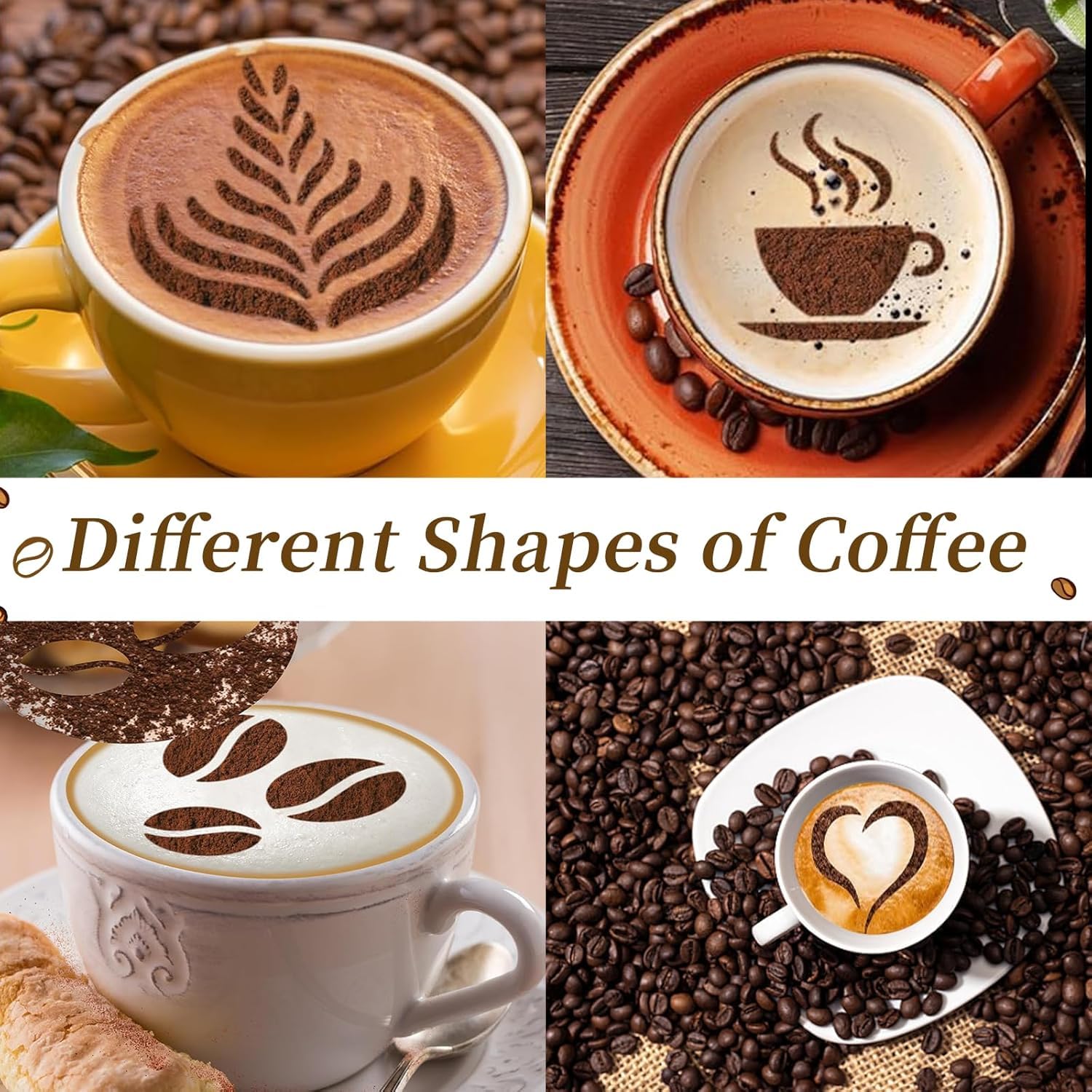 5 sztuk szablonów do kawy ze stali nierdzewnej Cappuccino Barista szablony do dekoracji kakao akcesoria do kawy DIY szablony artystyczne kawa cappuccino