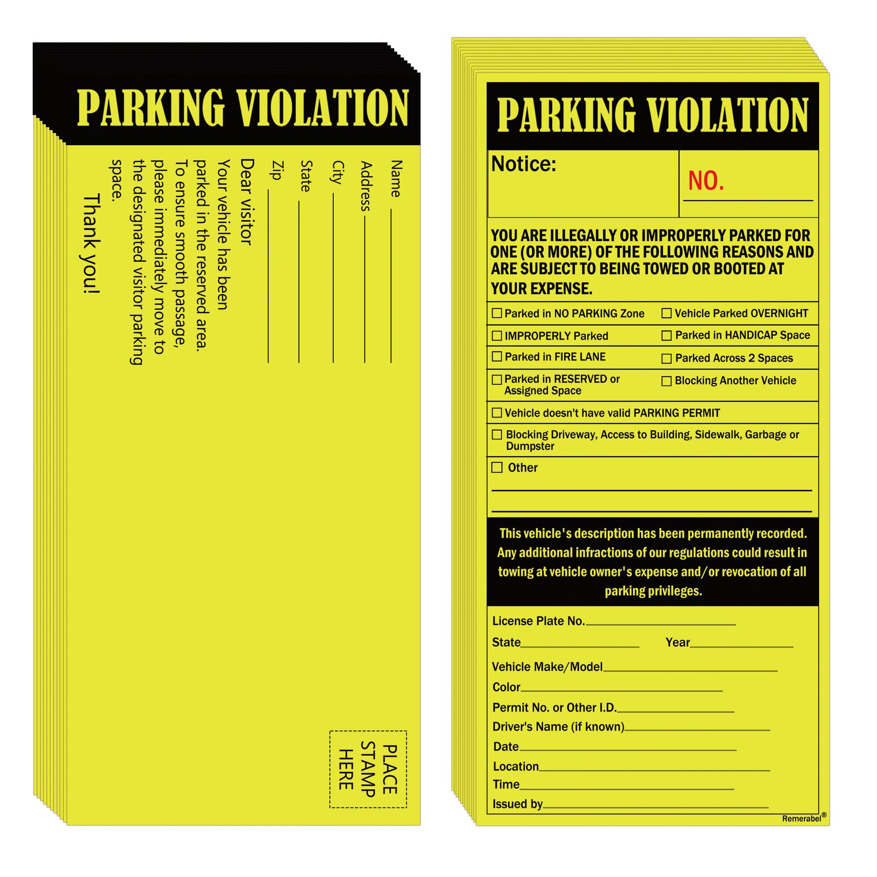 8.5 x 4 inch Joke Parking Violation Ticket 25 Pcs Fake Number Vehicle Illegally Parked Card Funny Tow Warning Notice Parking Violation Humorous Traffic Window Tag (Fake Parking Tickets)