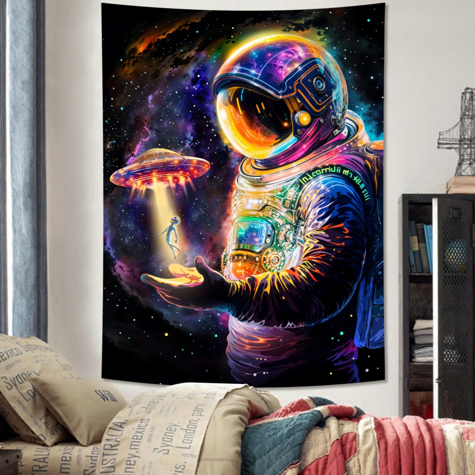 Accnicc Blacklight Astronaut Space Tapestry for Bedroom Aesthetic UV Reactive Neon Spaceman Alien Galaxy Vertical Tapestries Wall Hanging Hippie Tapestrys for Living Room Dorm Men Boys 36 x 48 Inch