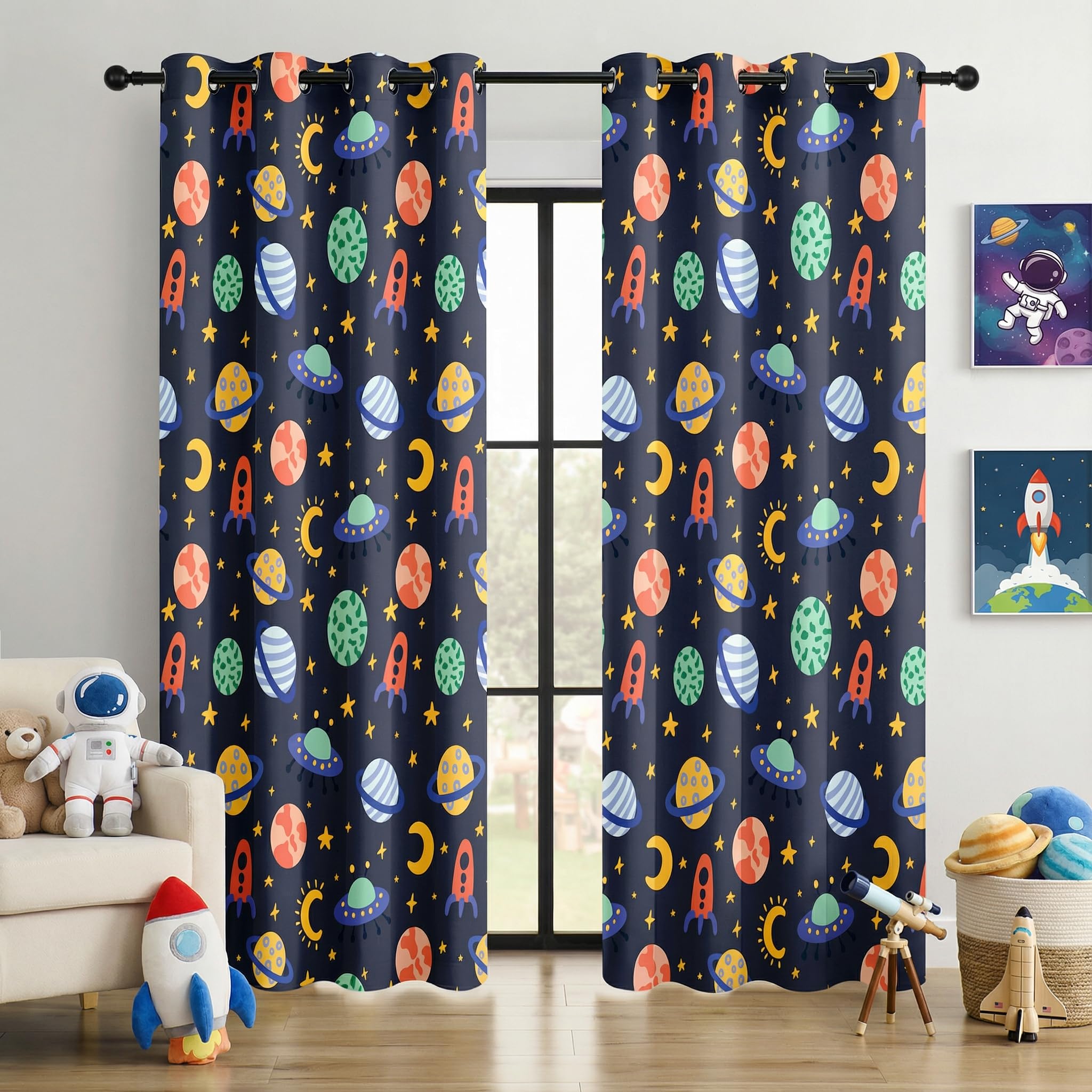 BOHOMOCASA Kids Space Rockets Blackout Curtains