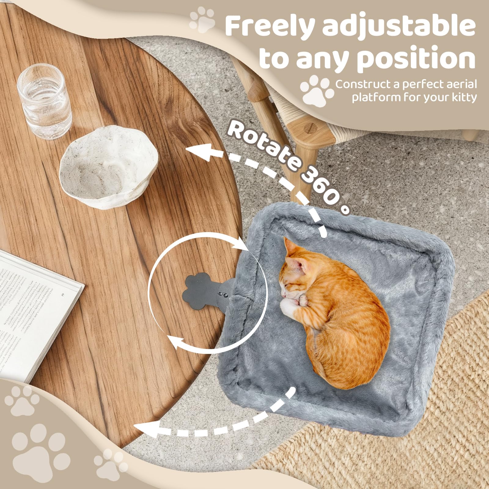 Cama para Gatos para Escritorio, Hamaca para Gatos Suave, Cama para Mascota Montada en el Escritorio Giratoria de 360°, Casa para Gatito sobre el Mesa para Oficina e Casa, hasta 20KG