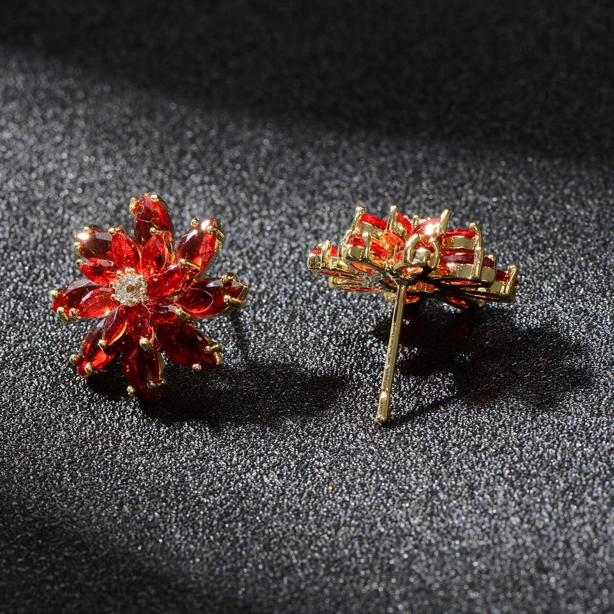 Cubic Zirconia Flower Stud Earrings - Large Sparkly CZ Crystal Rhinestone Snowflake Studs Daisy Floral Cluster Earrings Bridal Costume Jewelry for Bride Bridesmaids Birthstone Birthday Gift - Image 9