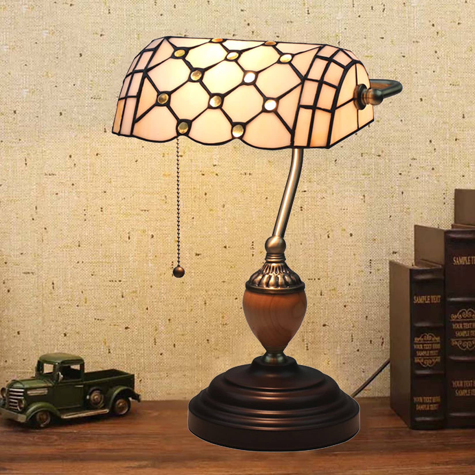Lampe de Table de banquier Vintage, Lampe de Bureau/Piano, Base en Alliage Antique, veilleuse pour Chambre ou Salon, vitrail (Couleur : Vert) (Papillon A)