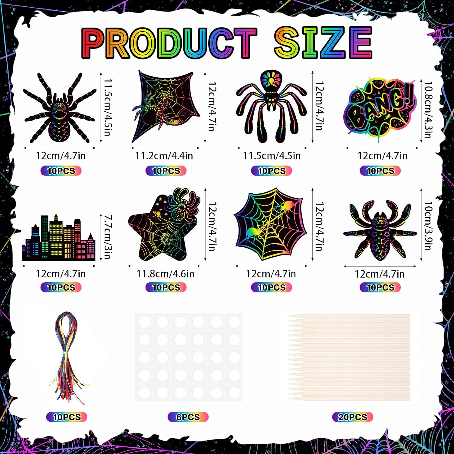 MOORIIY 80 Pcs Spider Scratch Cards Hero Birthday Party Decorations Colorful Rainbow Scratch Paper Art with Wooden Stylus for Birthday Party Classroom DIY Activities