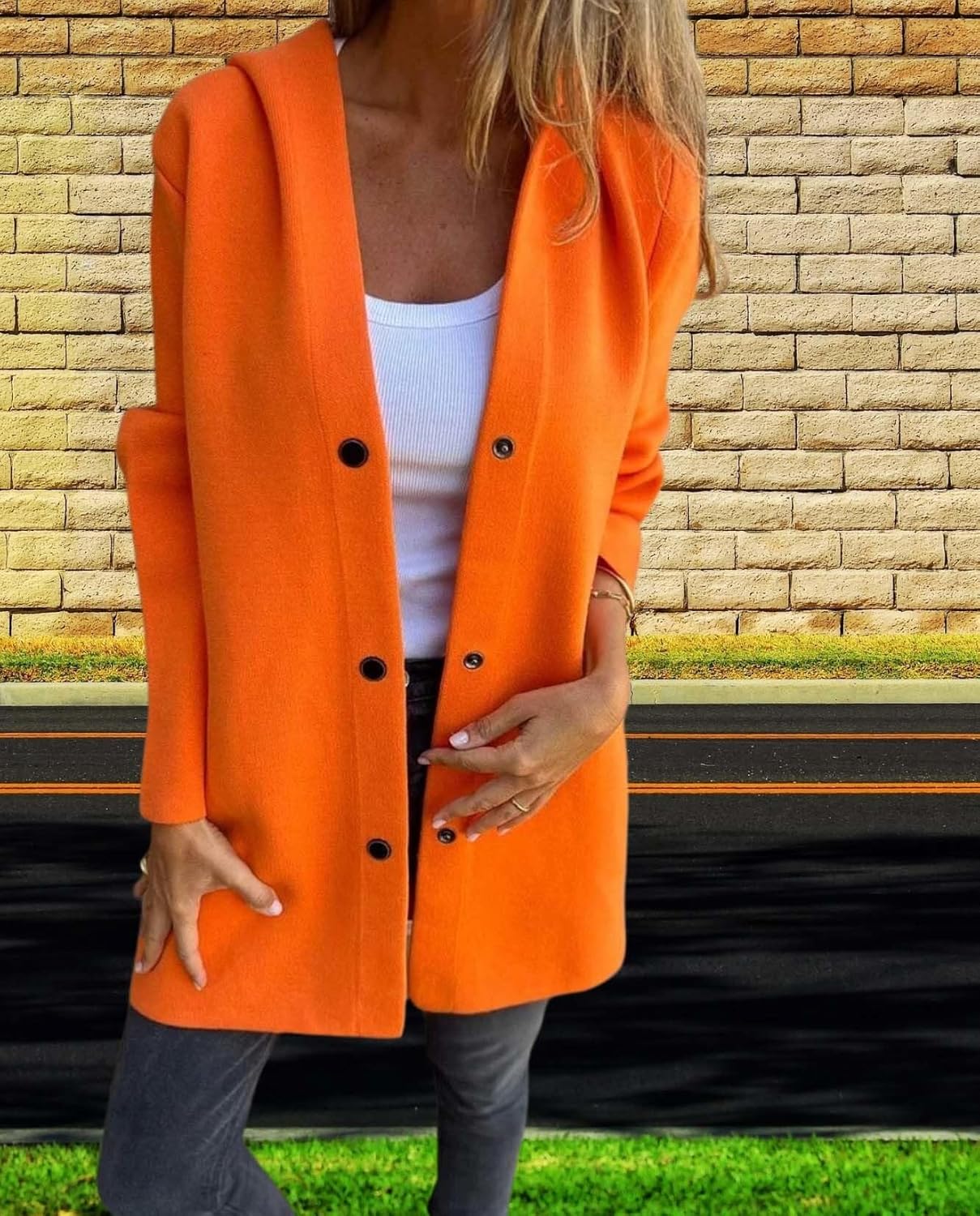 Autumn And Winter Womens Solid Color Casual Single Breasted Hooded Jacket Feel Comfortable Fashionable Layering - Image 3