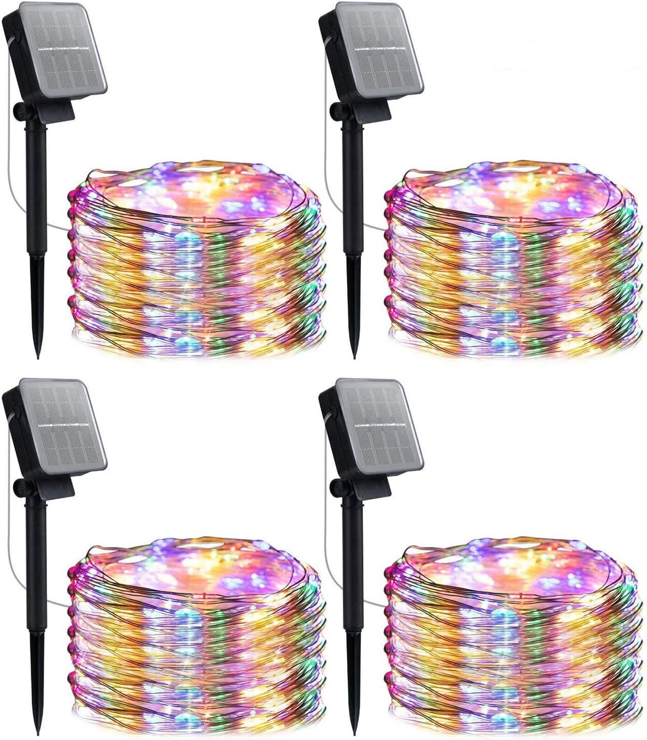 Outdoor Solar String Lights, 4 Pack 33 Feet 100 Led Solar Powered Fairy Lights with 8 Lighting Modes Waterproof Decoration Copper Wire Lights for Patio Yard Trees Christmas Party ( Multicolor )