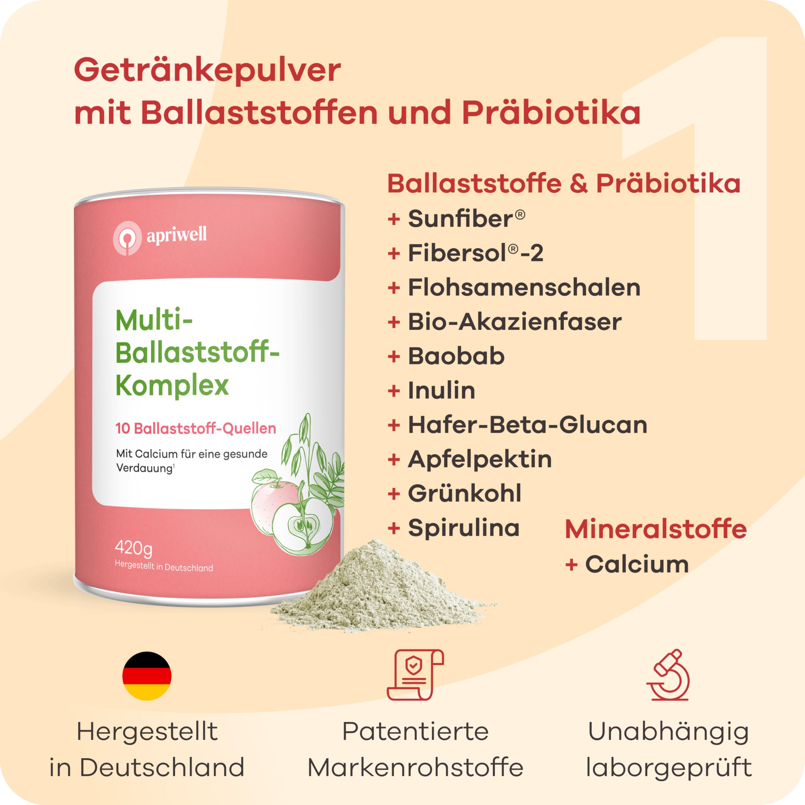 Aprigold aktive Verdauung 30 Portionen – Schwung, Regelmäßigkeit & Geschmeidigkeit für Verdauung und Stuhlgang – Mit Ballaststoffen & Darmbakterien – 420g Pulver & 30 Kapseln