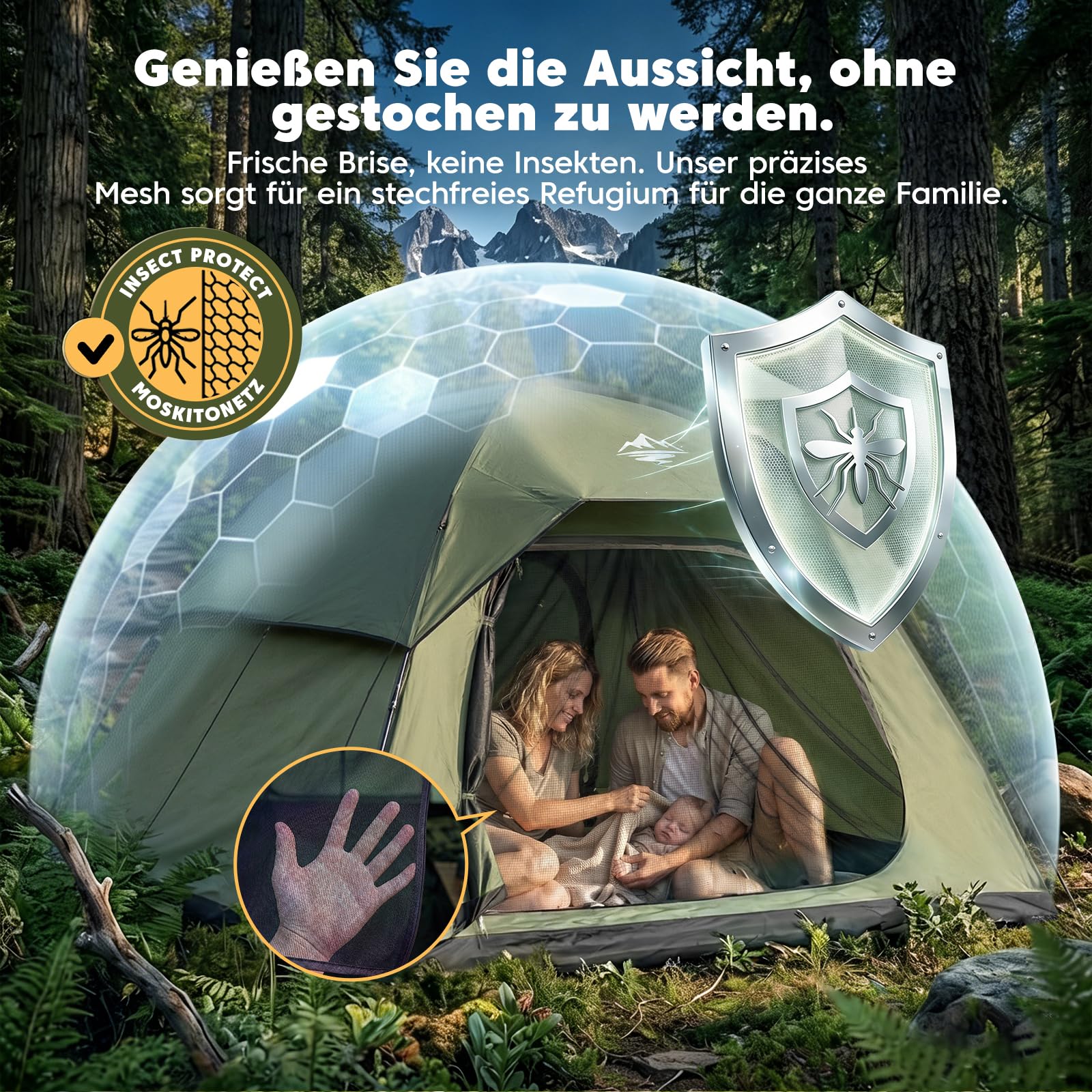 Purebox Zelt 3-4 Personen Camping Zelt mit 2 Türen & Regenabdeckung, Wasserdichtes Windstabiles Familienzelt mit Netzbelüftung