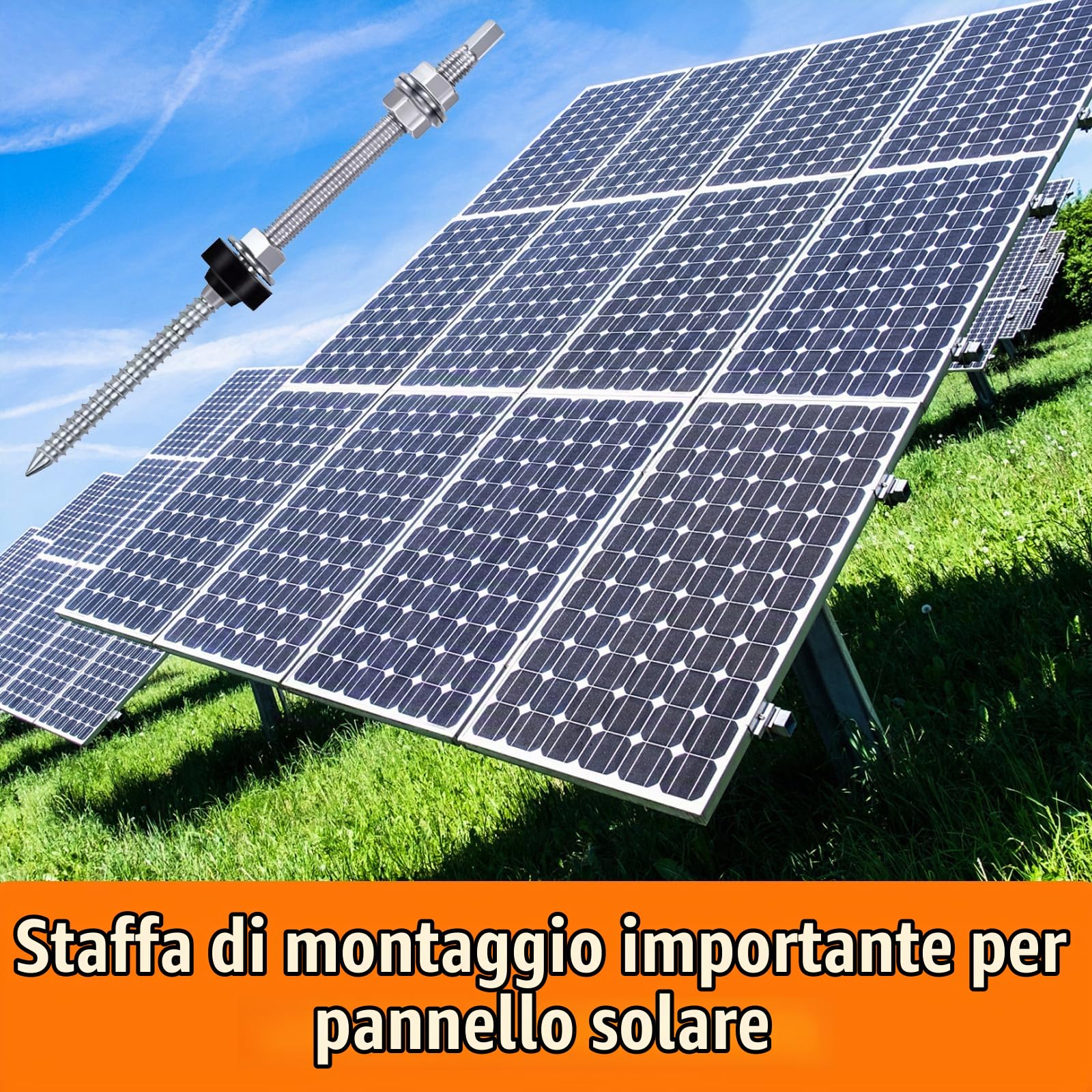 Vite Doppio Filetto M10x200mm, Bullone Sospensione Acciaio Inossidabile con Guarnizione, Barra Filettata Regolabili Altezza & Pre-Assemblati, Bulloni per Fissaggio Pannello Solare Fotovoltaico