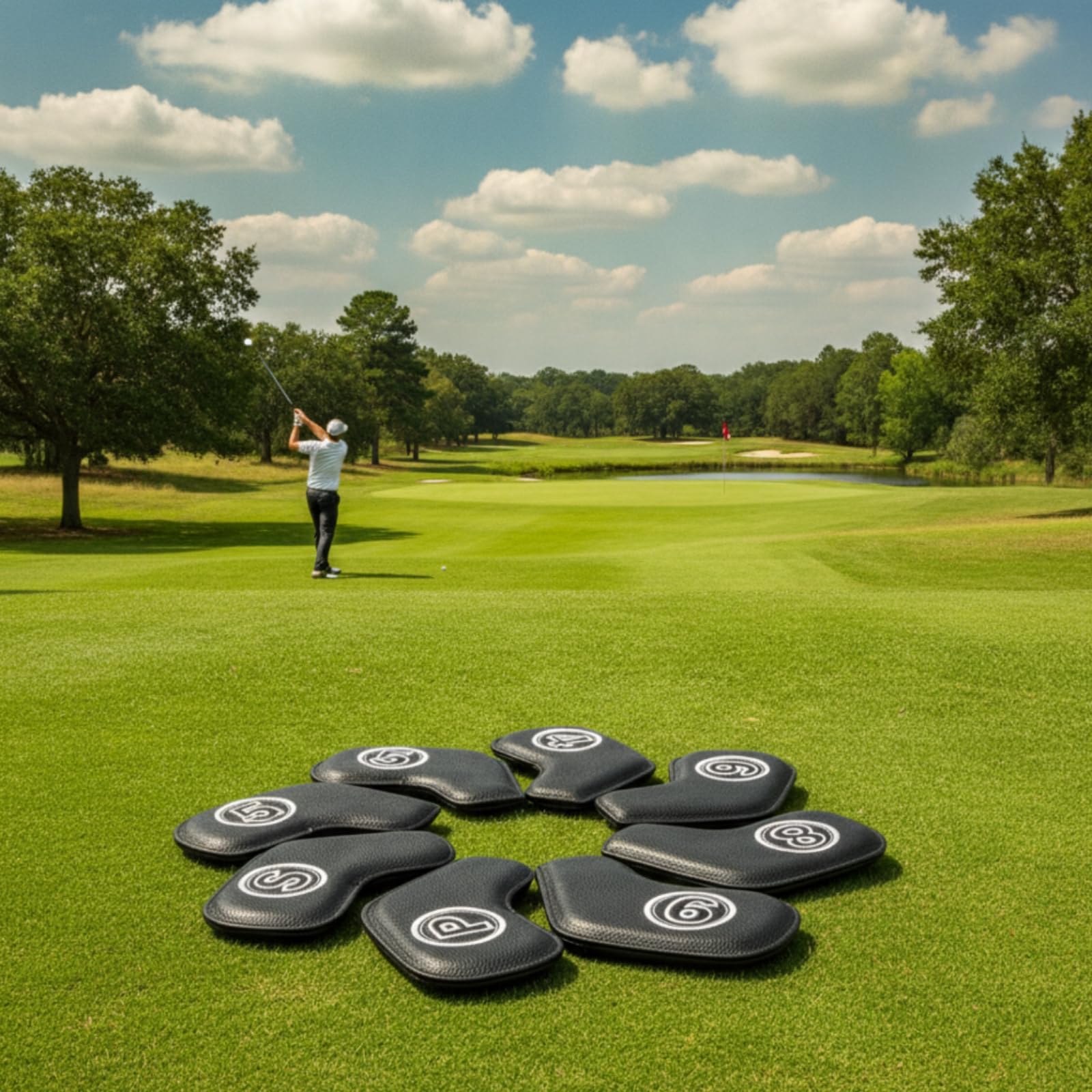 Golf Schlägerkopf Abdeckung Eisen Schutzhülle Headcover Überzug Set PU Wasserdicht Gepolstert Formstabil mit Nummernmarkierung für Training Reise Golfplatz