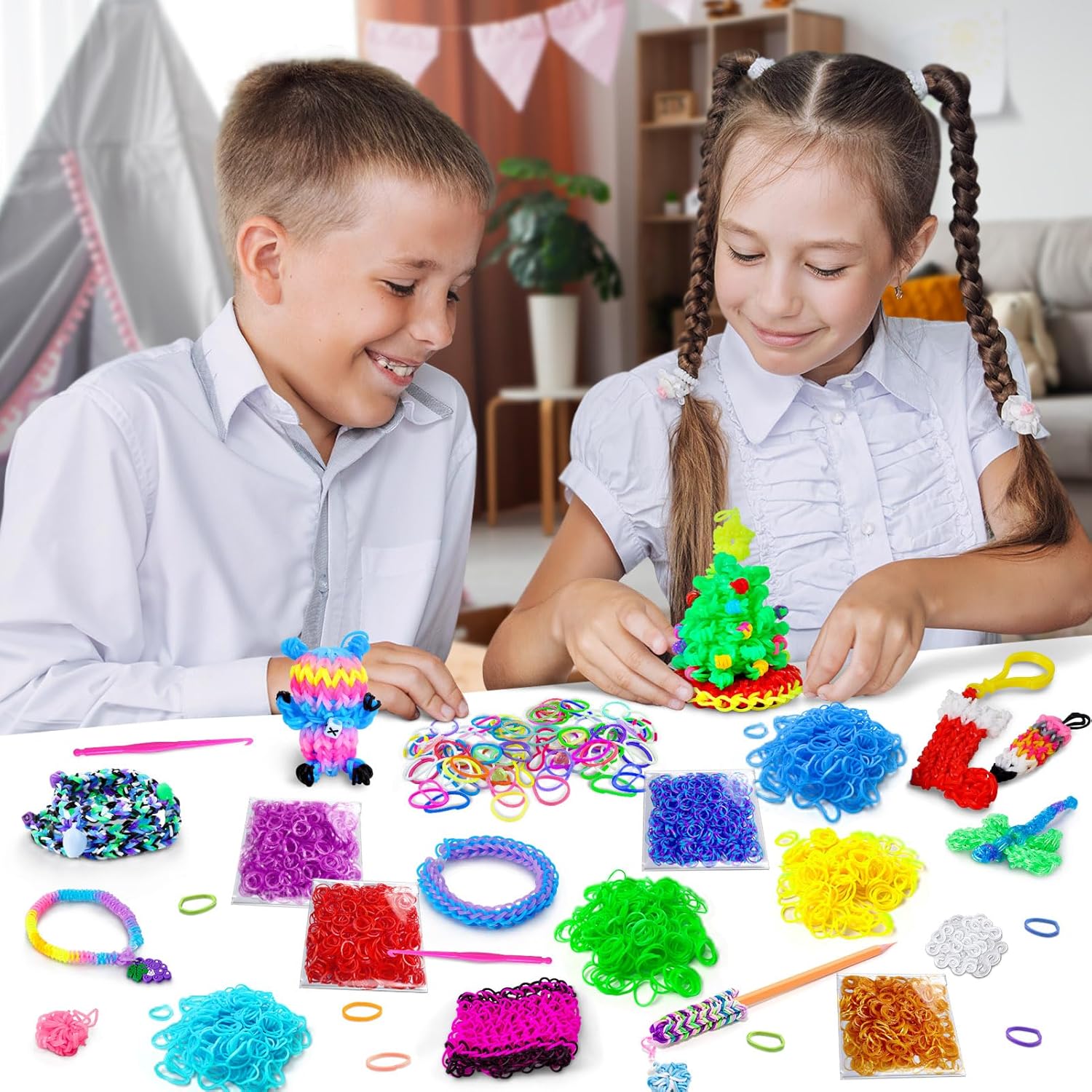 ROSHUKG 7500 Rubber Band Bracelet Kit, 36 Colours Rubber Band Refill Making Kit for Girls Weaving DIY Crafting Gift