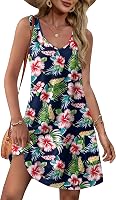 OFEEFAN Women's 2025 V-Neck Sleeveless Summer Sundress with Pockets - Floral/Plain Loose Fit Beach Vacation Dress