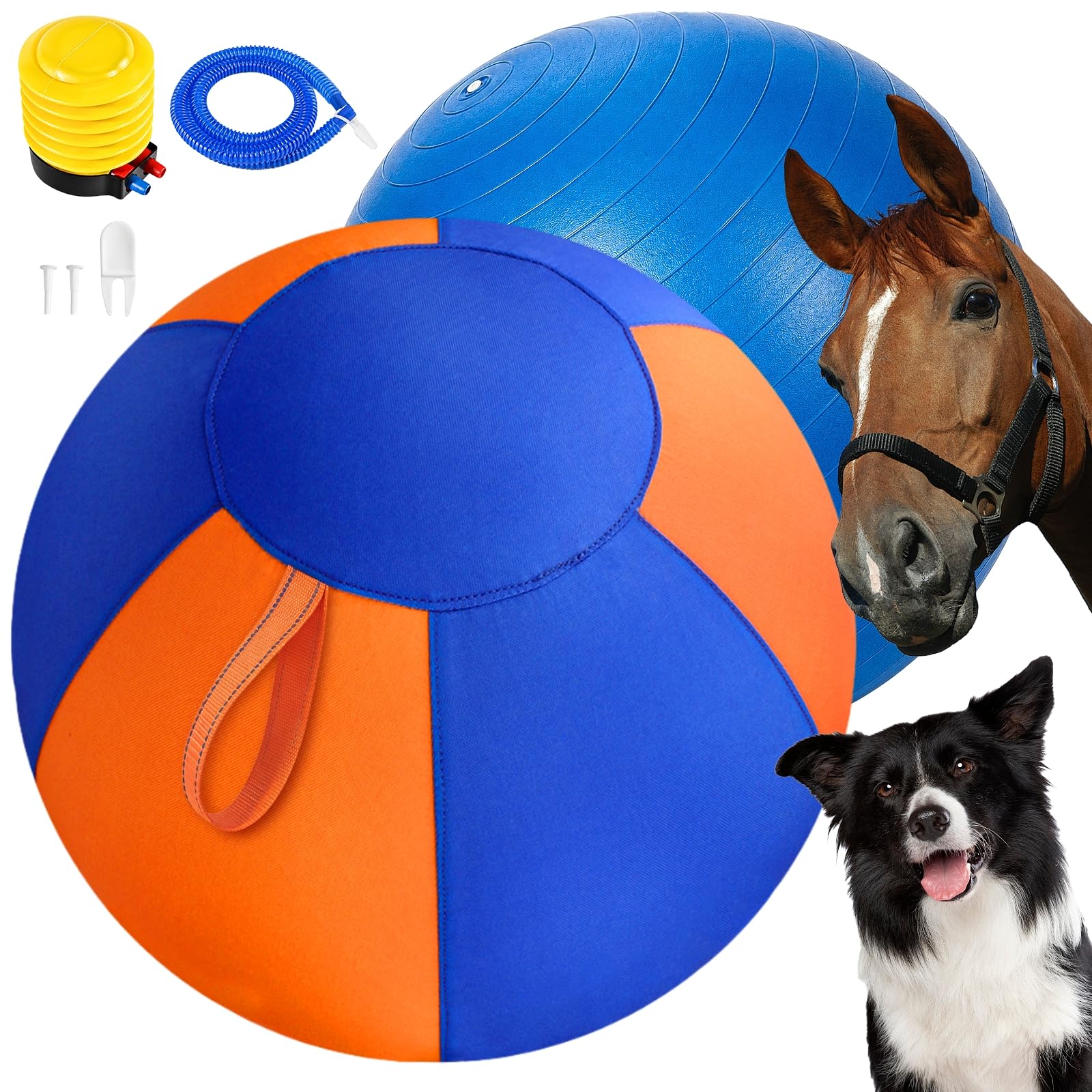 BOJYS Herding Ball for Dogs, 55 cm Durable Inflatable Dog Toy, Interactive Push‑and‑Chase Ball for Border Collies & High‑Energy Breeds, Outdoor Exercise & Mental Stimulation, Complete Kit(22in)