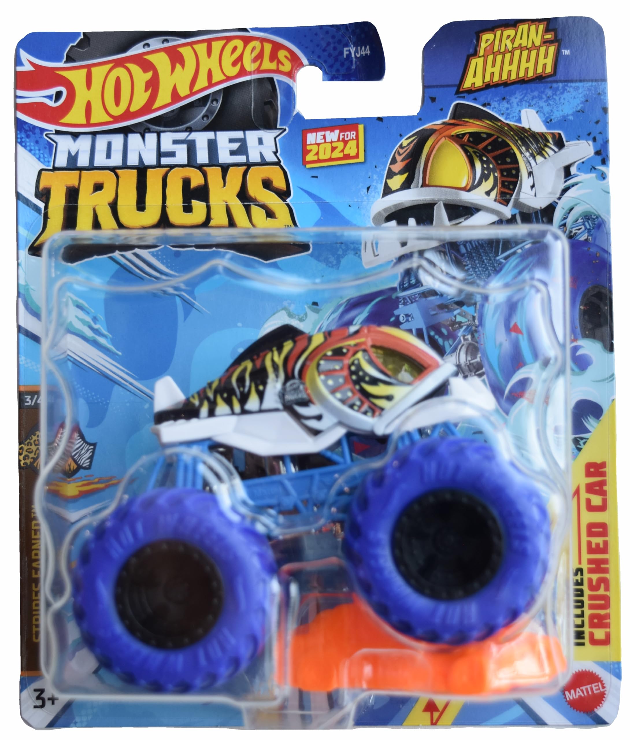 Hot Wheels Monster Trucks Piran-Ahhhh, Sripes guadagnato 3/4 include auto schiacciata