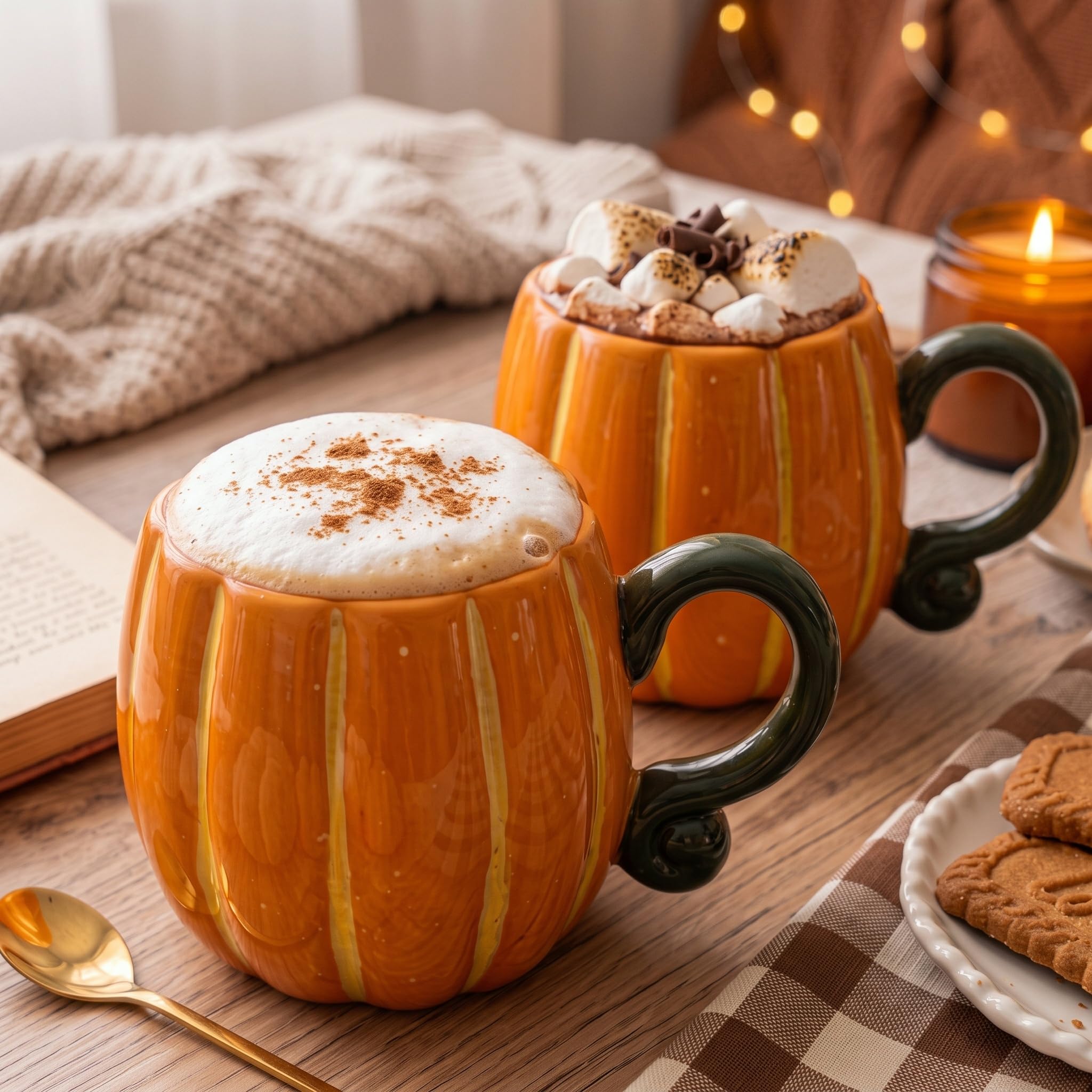 2 Pcs Fall Pumpkin Mug 16 oz Halloween Ceramic Coffee Mug, Orange