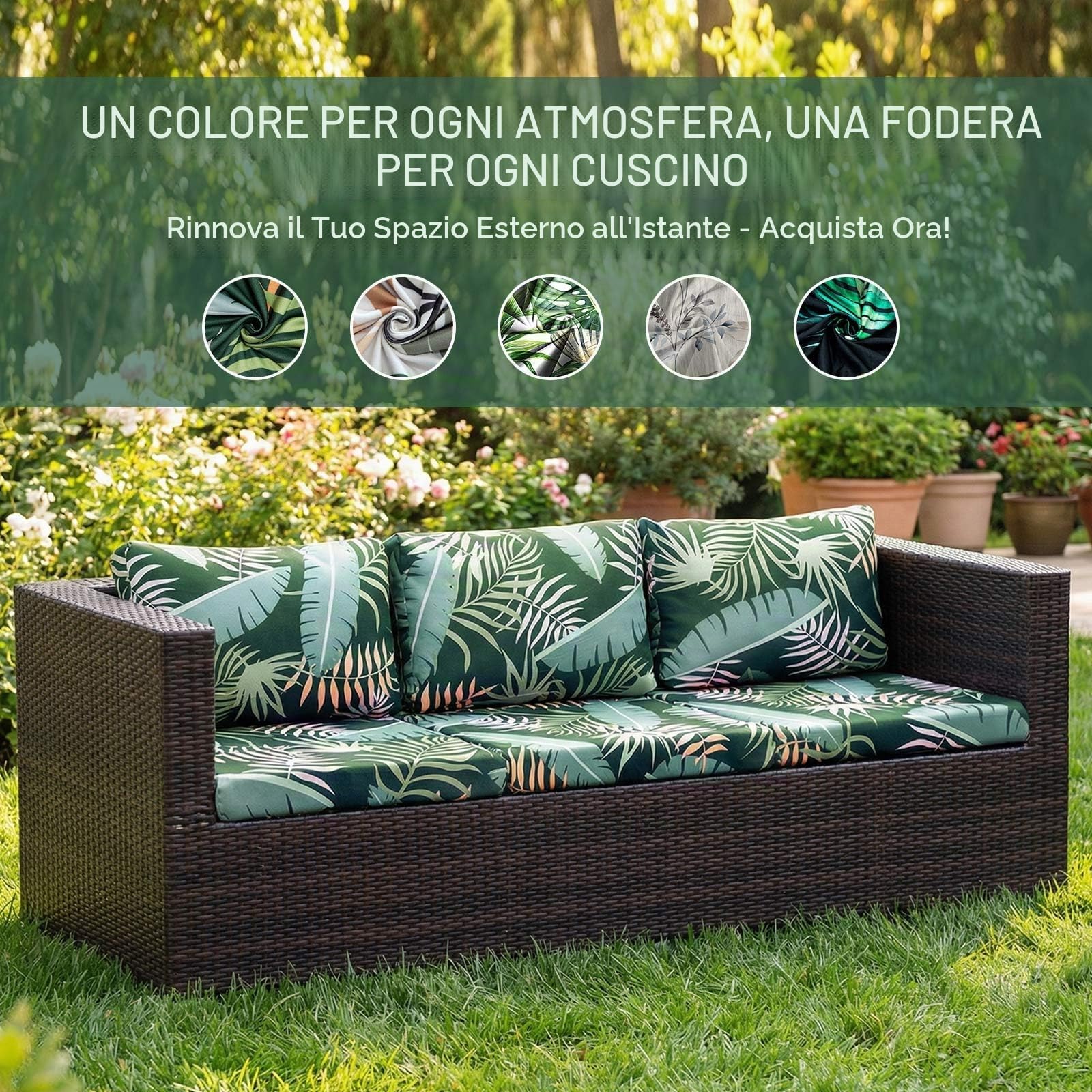 Federa per cuscino divano esterno elasticizzata ricambio 8 pezzi coprisedili patio protezioni resistenti