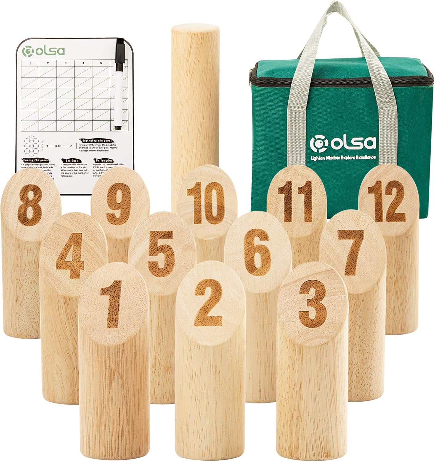 OLSA Wooden Throwing Game Set, Numbered Block Tossing Game with Scoreboard & Carry