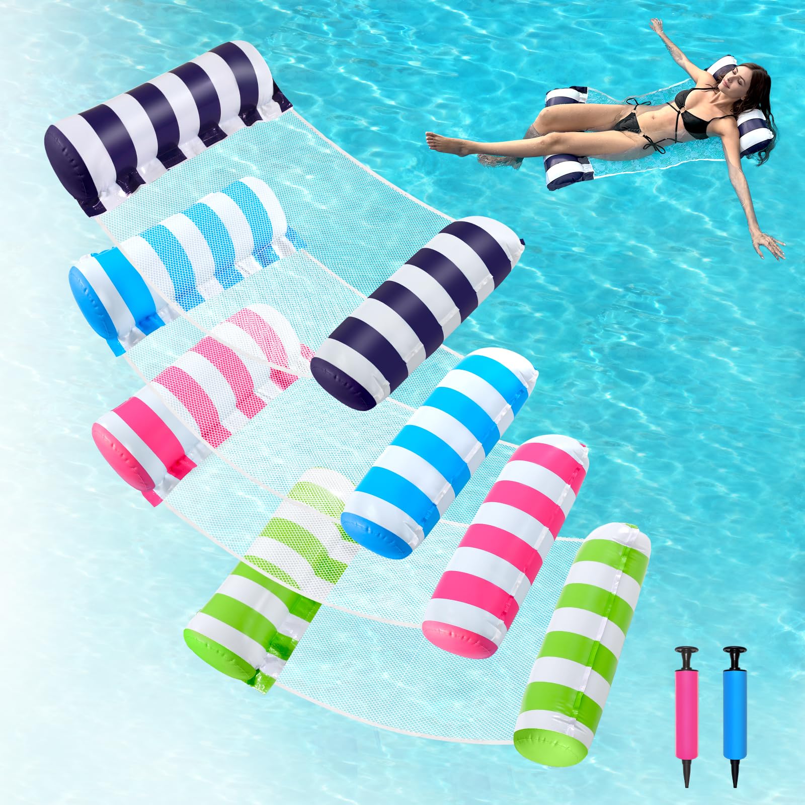 4 Pack Water Hammock & Pool Floaties for Adults, Multi-Purpose Inflatable Pool Toy, 4 in 1 Portable Water Hammock for Pool, Non-Stick PVC Material, 51×27 Inches