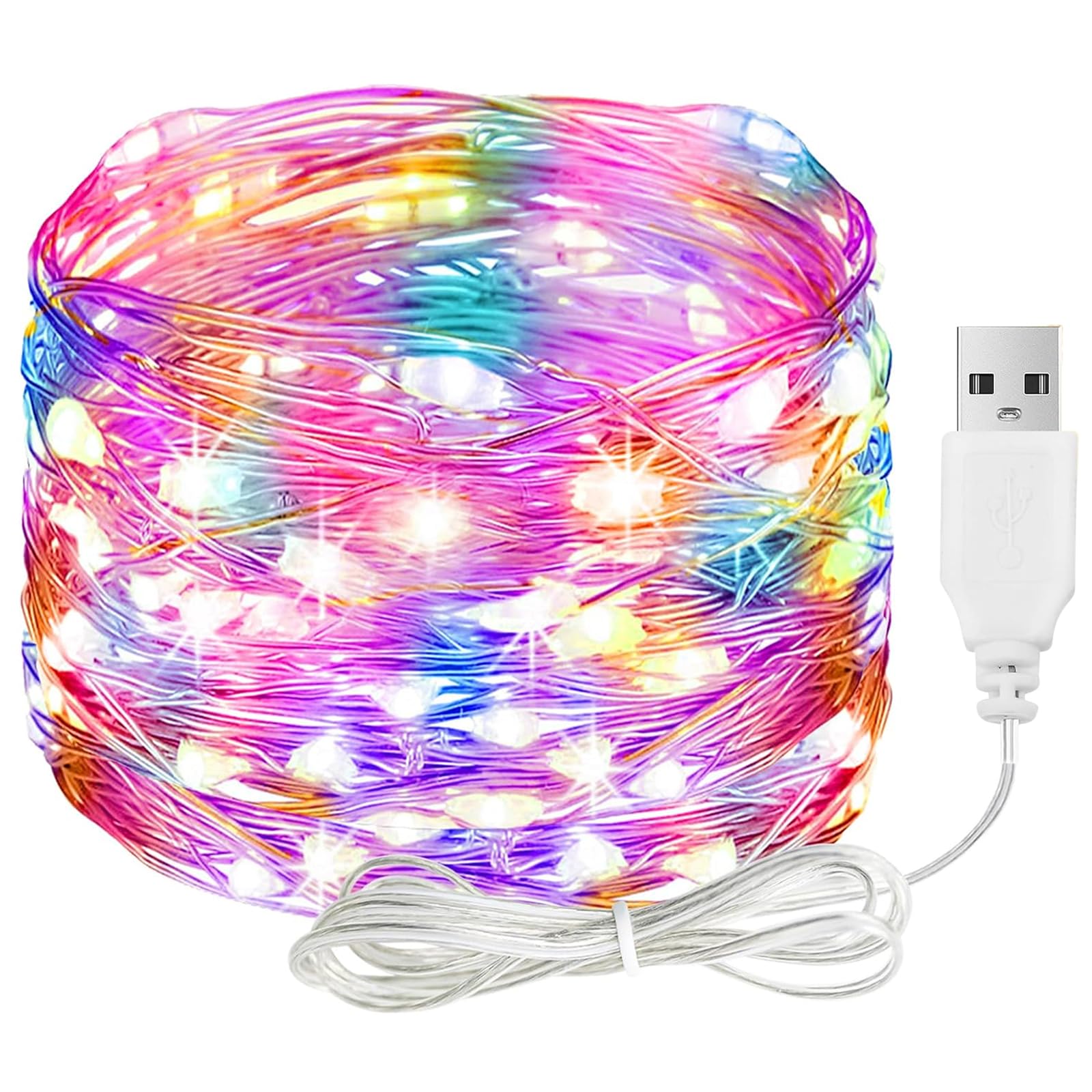 ALEGRE LED String Lights with USB, 10 m 100 LED Copper Wire String Lights with Plug, Waterproof Multicolored String Lights Indoor Outdoor, LED String Lights for DIY Wedding Decoration, Christmas