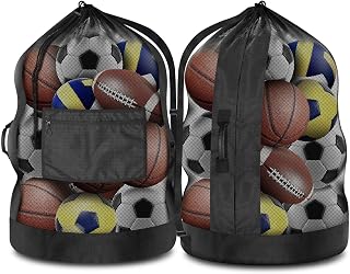 BROTOU 40x30 Extra Large Mesh Sports Ball Bag for Coaches - Holds 12 Soccer Balls, Basketball, Volleyball Gear with Durable Strap & Pocket
