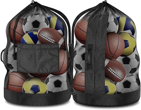 BROTOU 40 x 30 Extra Large Sports Ball Bag, Upgrade Thicken Ball Bags for Coaches, Adjustable Shoulder Strap and Hanging Ears with Handle, Mesh Bag for Basketball, Volleyball, Swimming Gear
