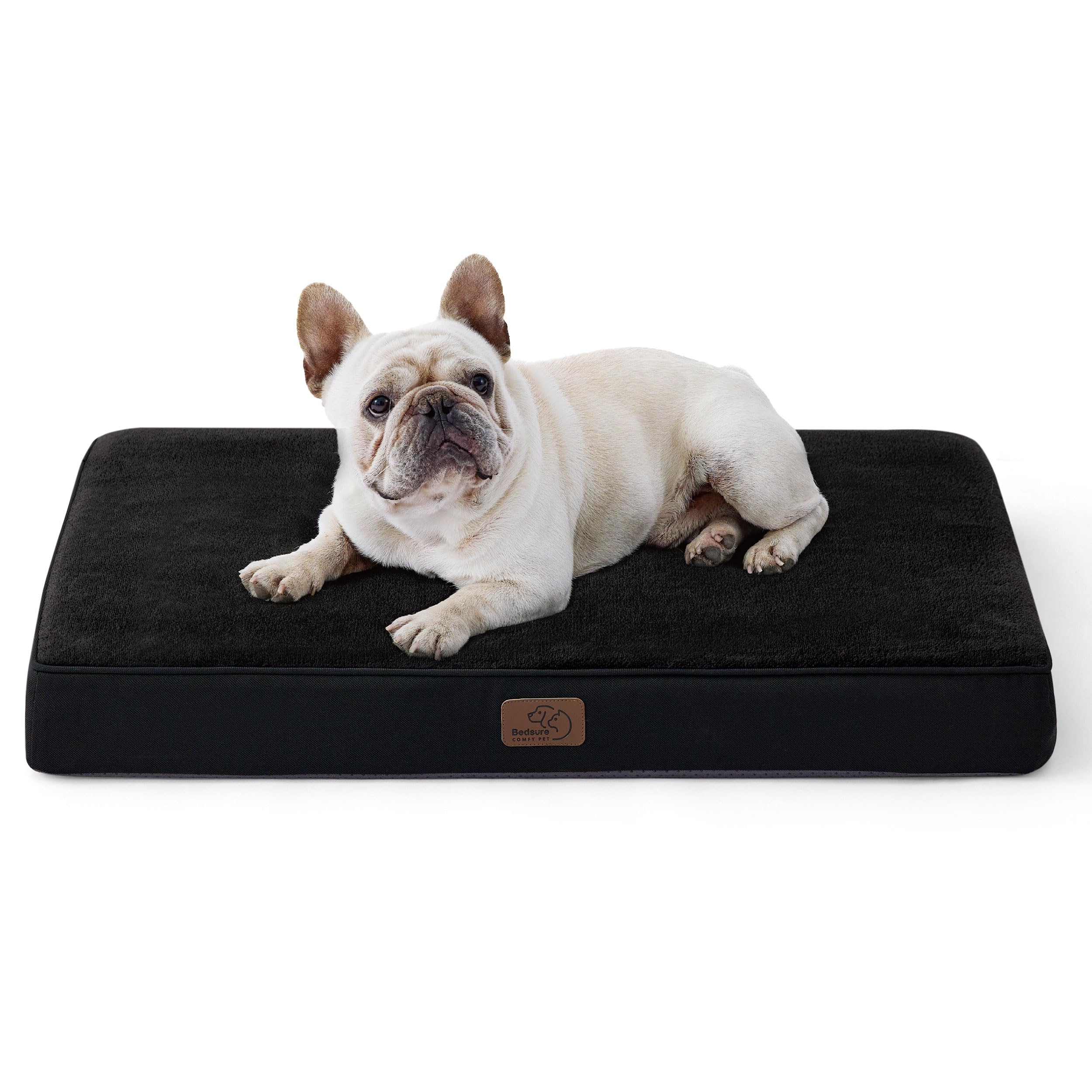 Bedsure Cuscino per cani in memory foam, tappetino per cani, misura piccola, ortopedico, materasso per cani, lavabile e antiscivolo, letto per cani interno, nero, 61 x 41 x 8 cm