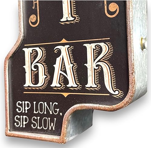 Miniatura 5 de Barra de whisky de doble cara de 25 pulgadas, funciona con pilas, letrero LED de metal galvanizado inspirado en la vendimia, decoración de pared